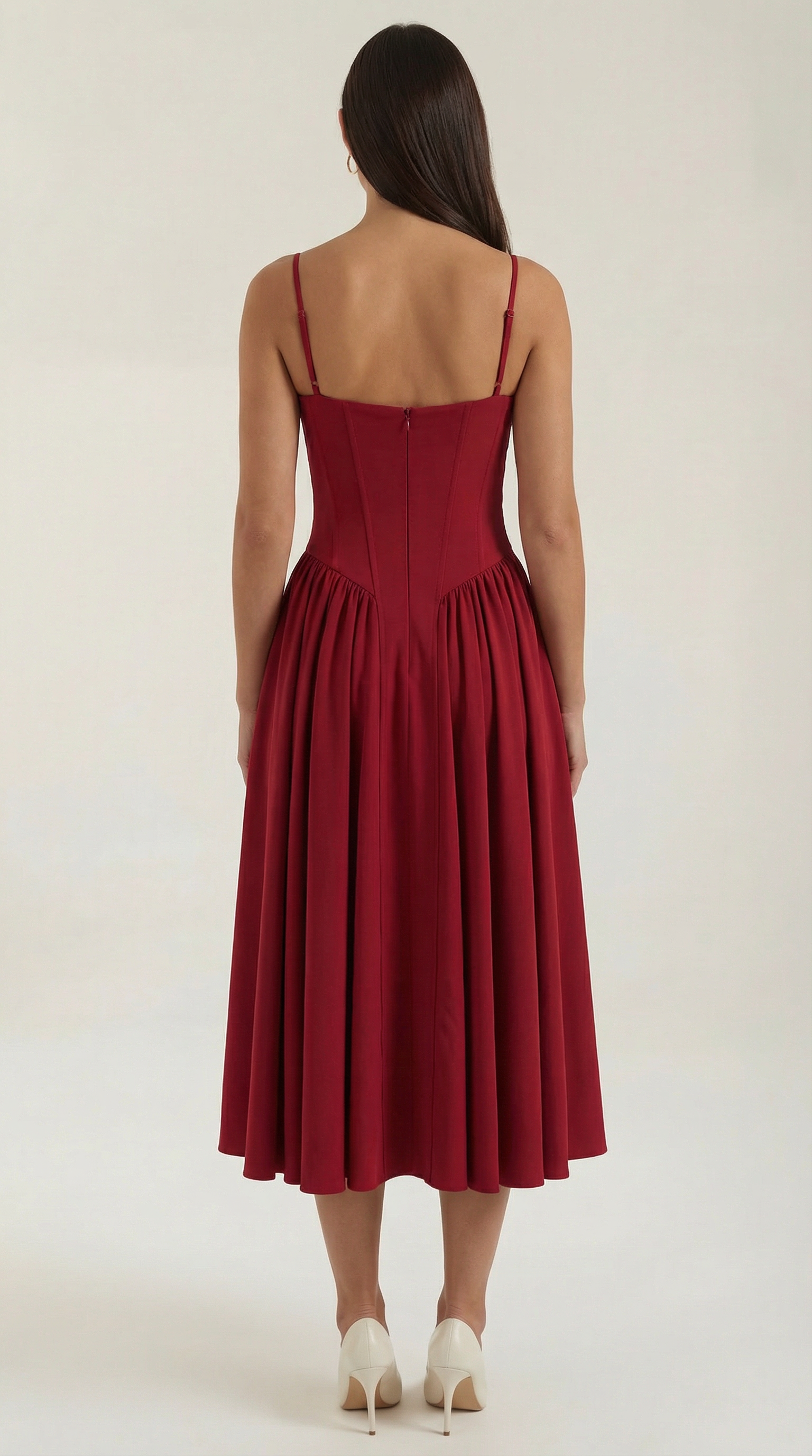 Abito Midi Donna con Corsetto Scollo a Cuore Cottage Core
