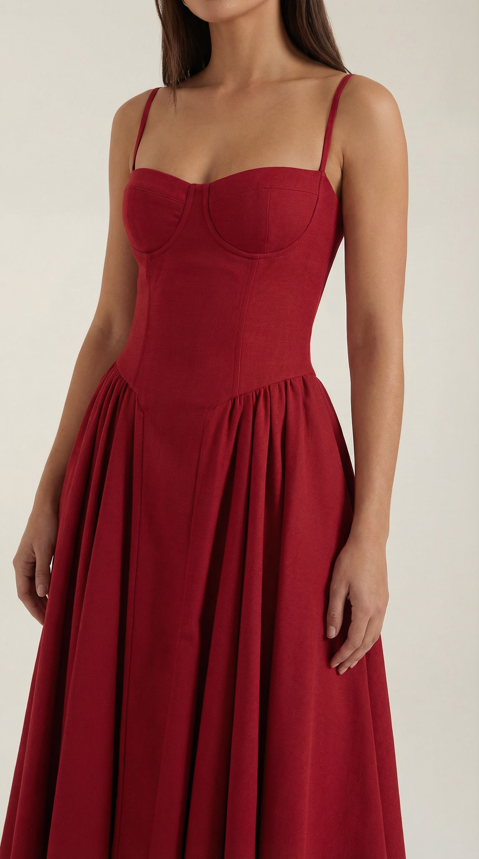 Abito Midi Donna con Corsetto Scollo a Cuore Cottage Core
