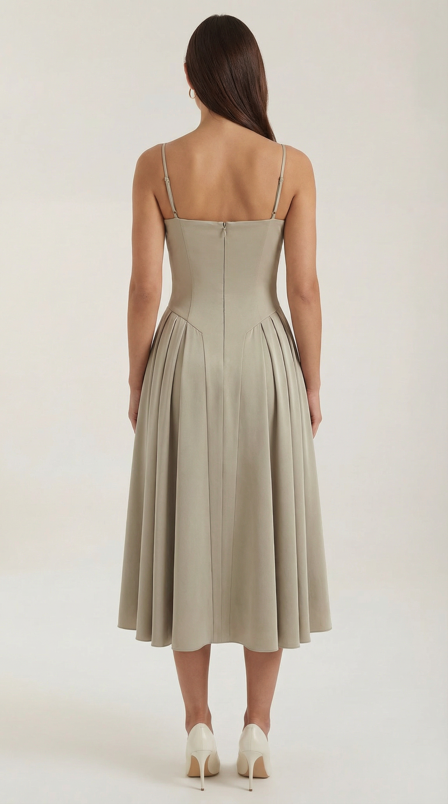 Abito Midi Donna con Corsetto Scollo a Cuore Cottage Core