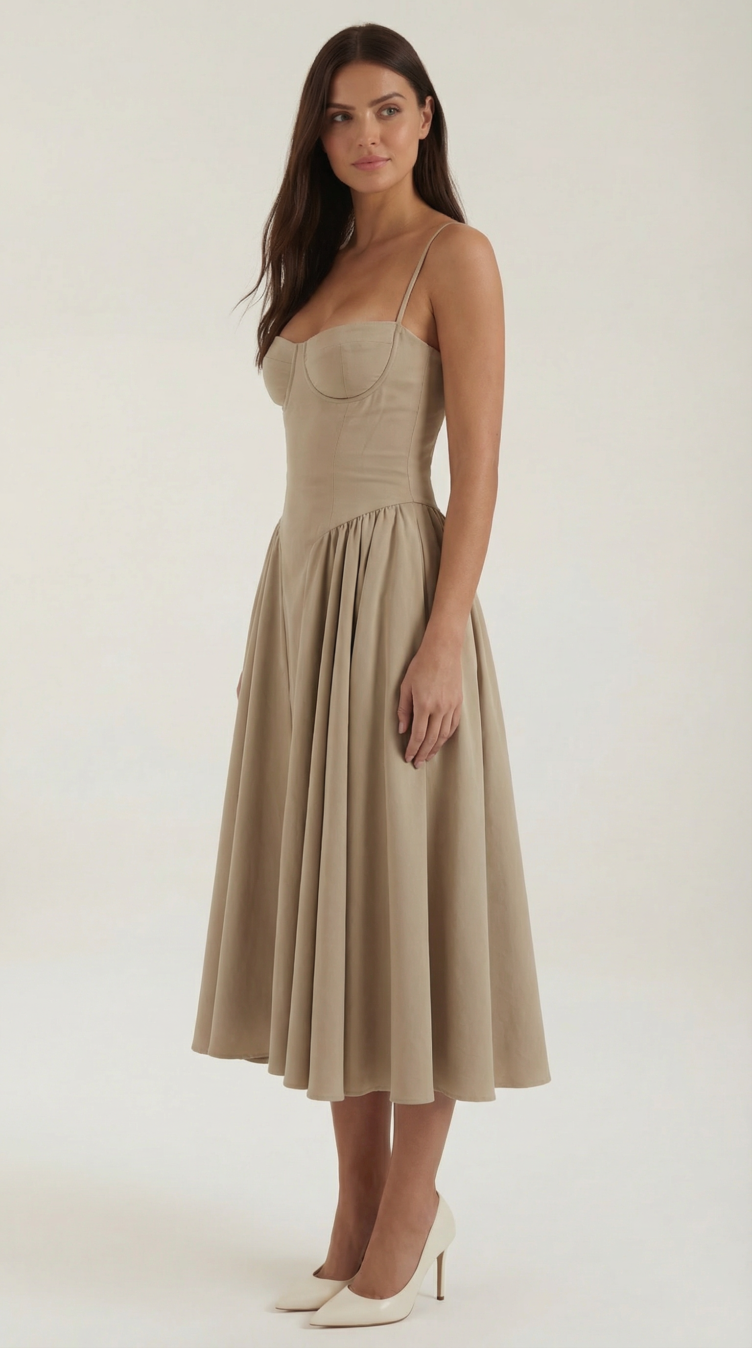 Abito Midi Donna con Corsetto Scollo a Cuore Cottage Core