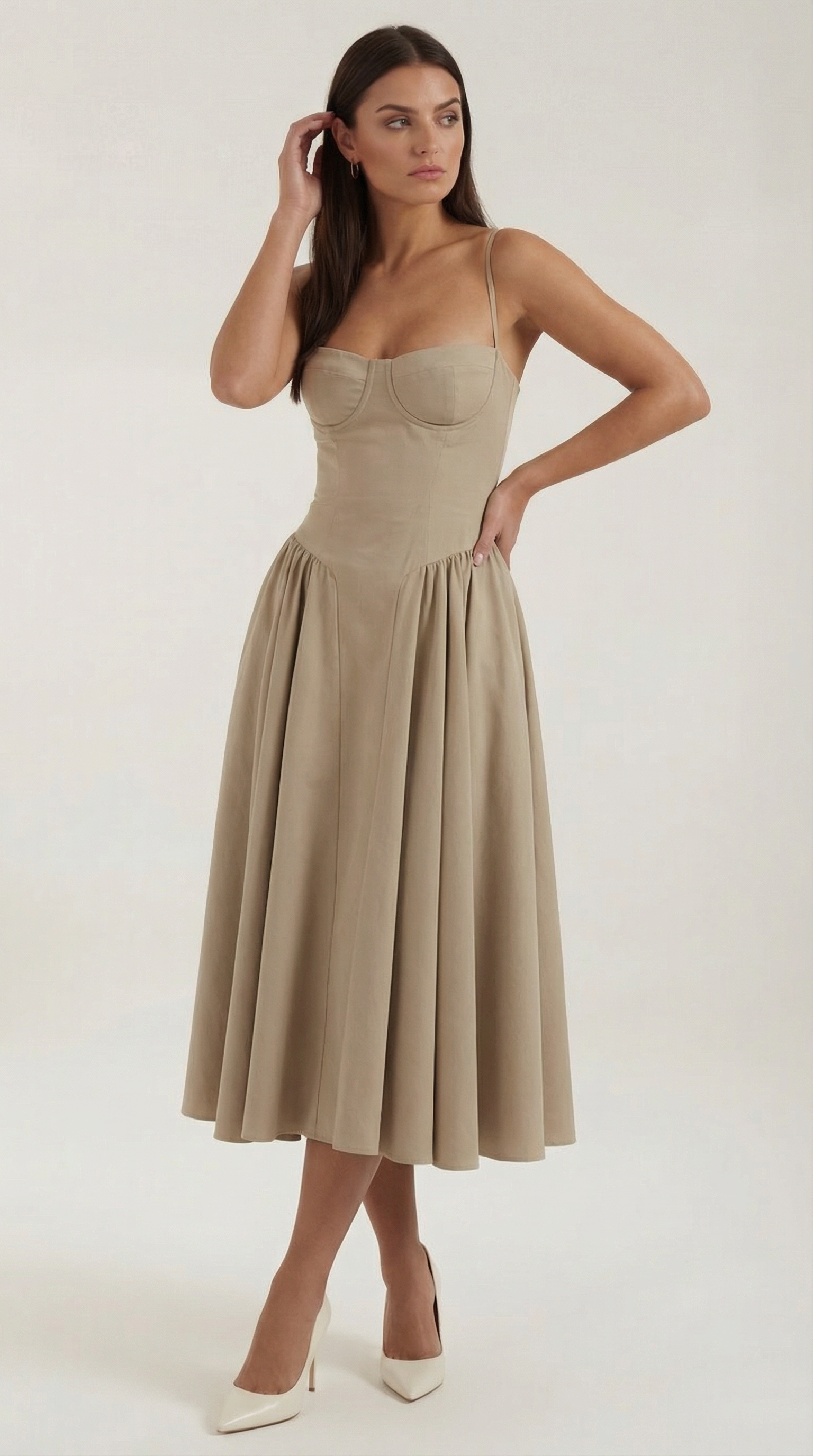 Abito Midi Donna con Corsetto Scollo a Cuore Cottage Core