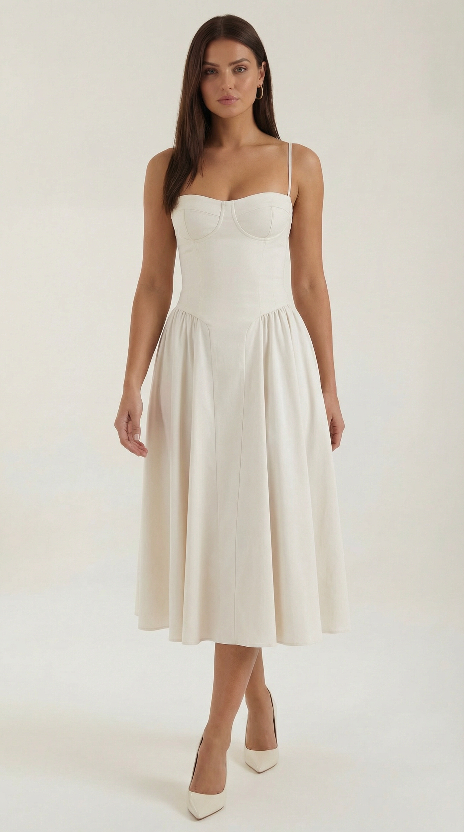 Abito Midi Donna con Corsetto Scollo a Cuore Cottage Core