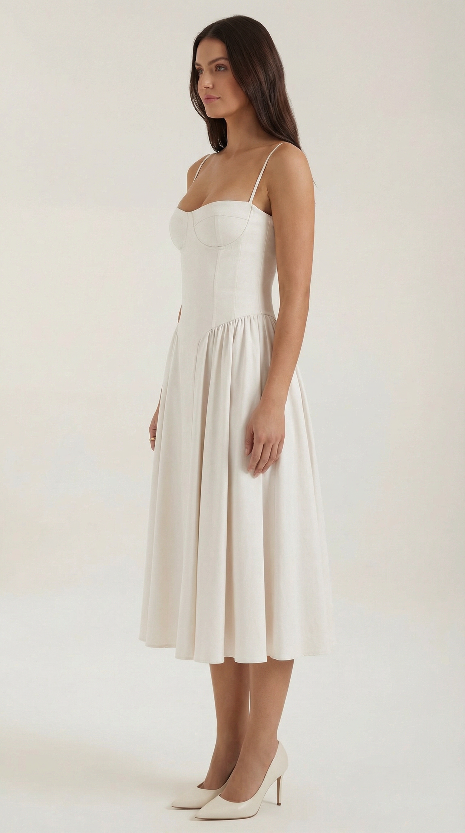 Abito Midi Donna con Corsetto Scollo a Cuore Cottage Core
