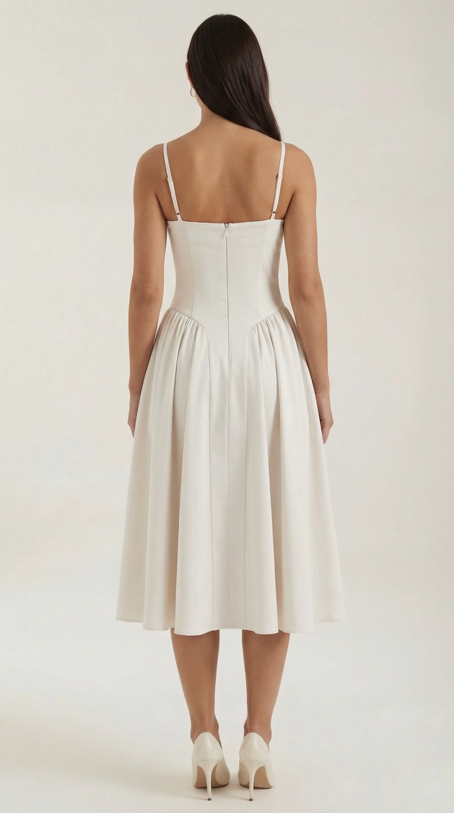 Abito Midi Donna con Corsetto Scollo a Cuore Cottage Core