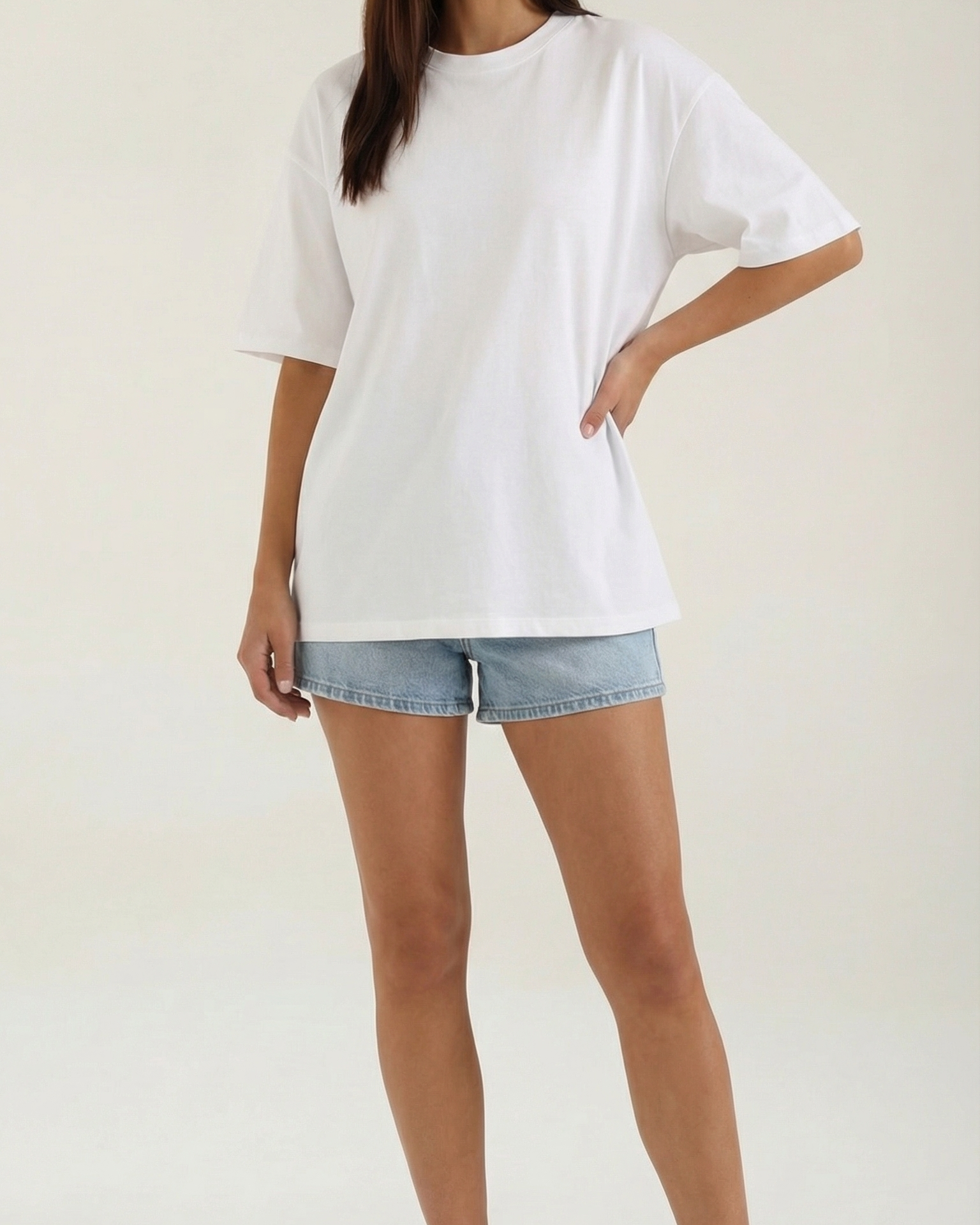 T-Shirt Donna Oversize Basic Spalle Scese Pesante