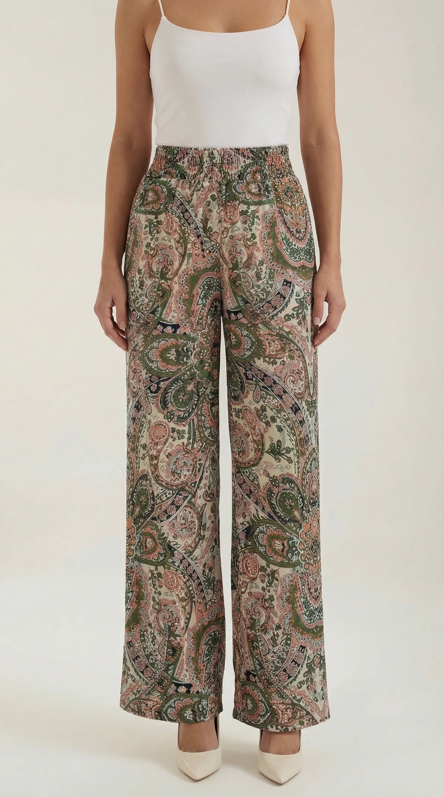 Pantaloni Donna Paisley a Gamba Ampia Bohémien Fluidi