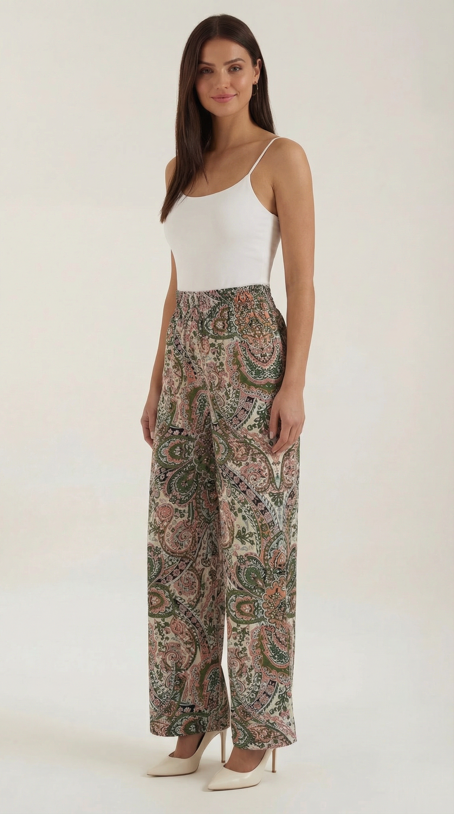 Pantaloni Donna Paisley a Gamba Ampia Bohémien Fluidi