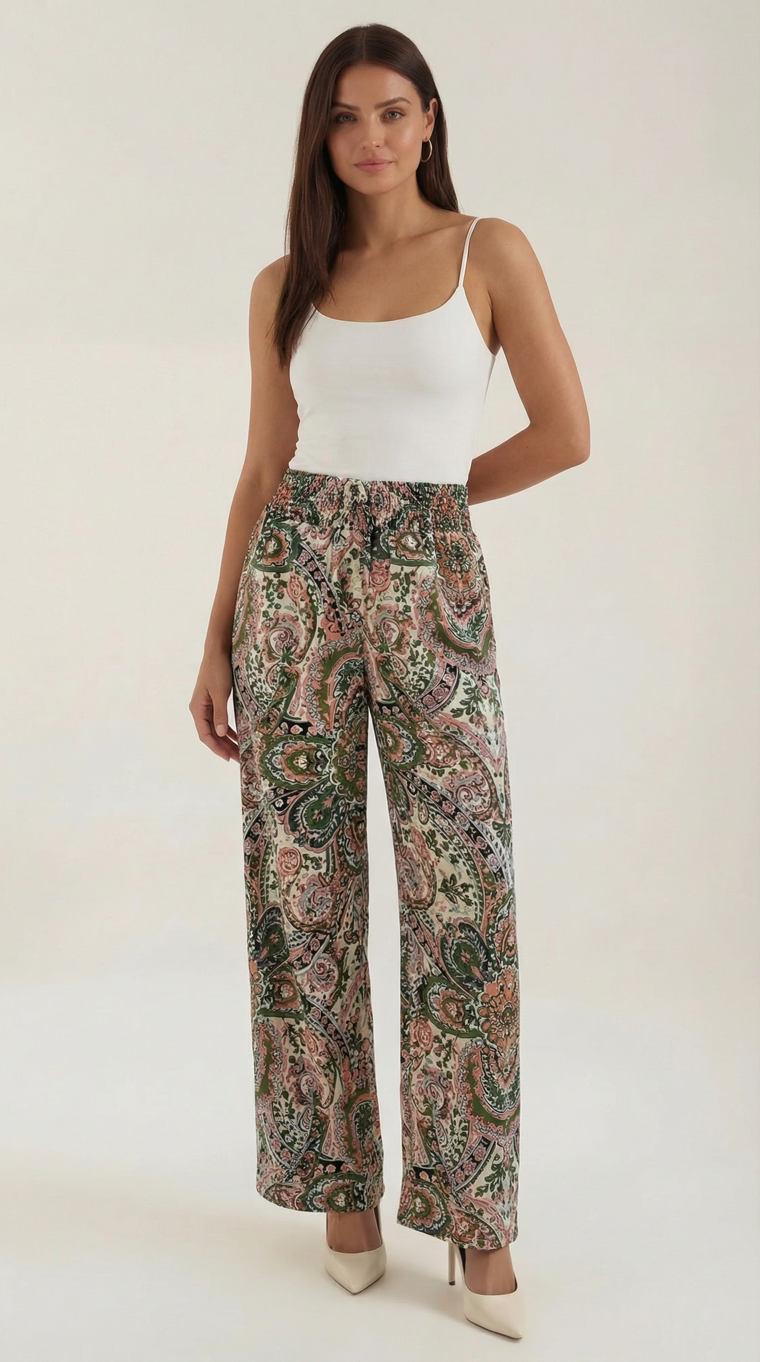 Pantaloni Donna Paisley a Gamba Ampia Bohémien Fluidi