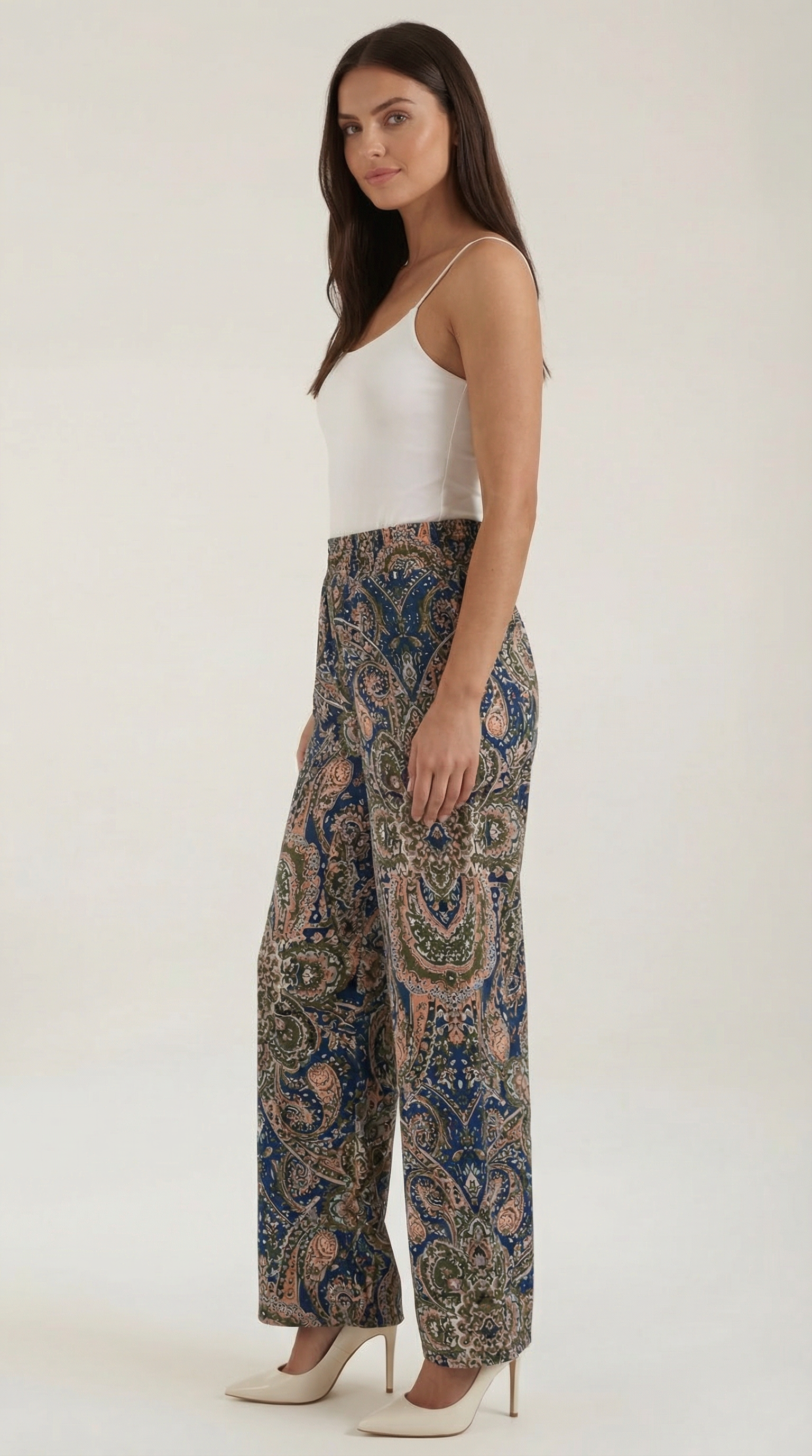 Pantaloni Donna Paisley a Gamba Ampia Bohémien Fluidi