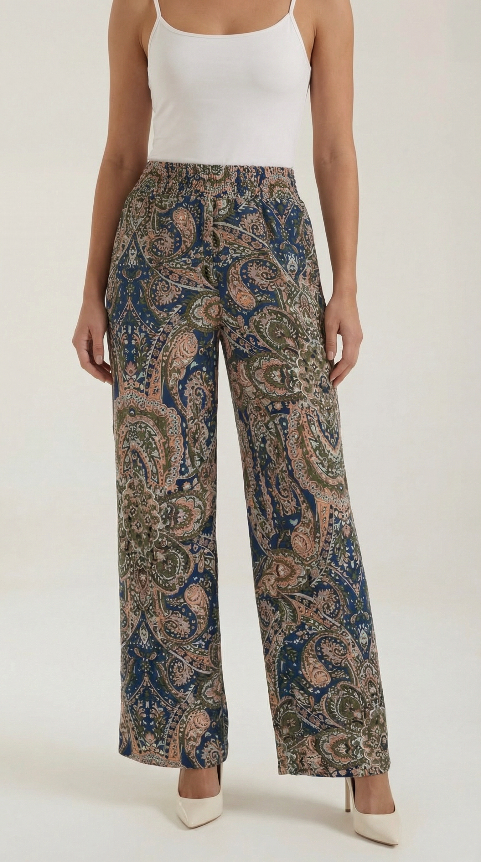 Pantaloni Donna Paisley a Gamba Ampia Bohémien Fluidi