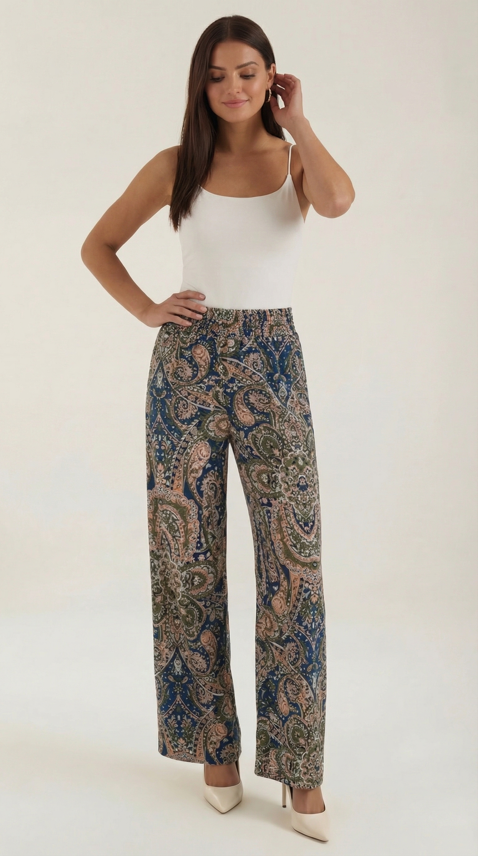 Pantaloni Donna Paisley a Gamba Ampia Bohémien Fluidi