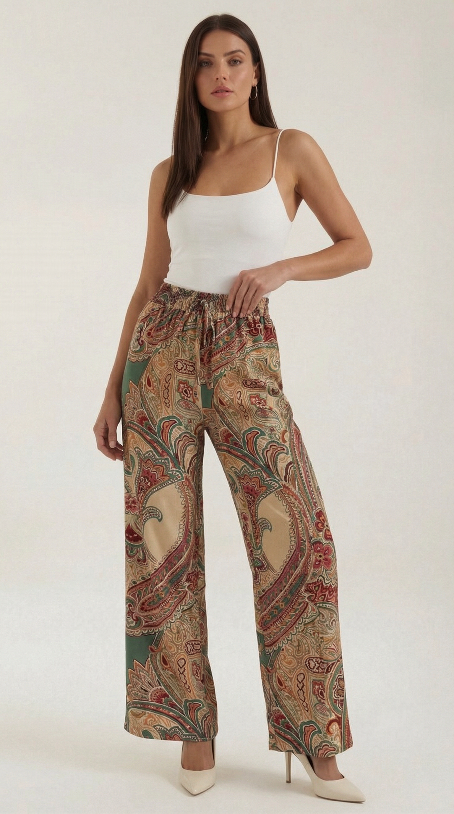 Pantaloni Donna Paisley a Gamba Ampia Bohémien Fluidi