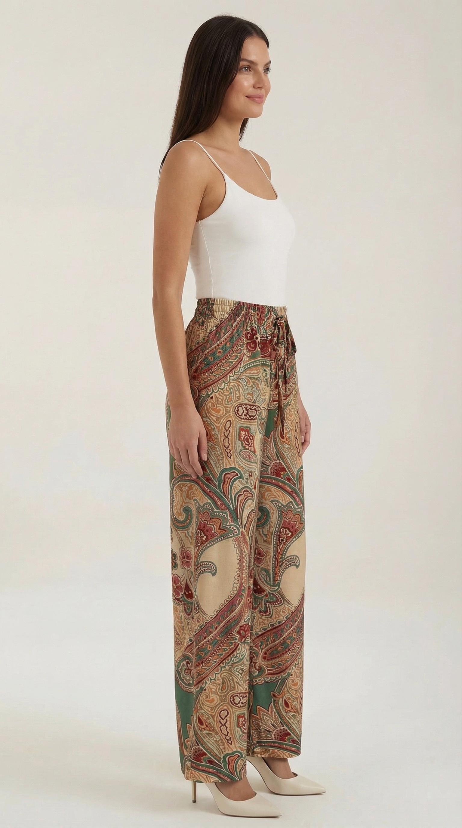 Pantaloni Donna Paisley a Gamba Ampia Bohémien Fluidi