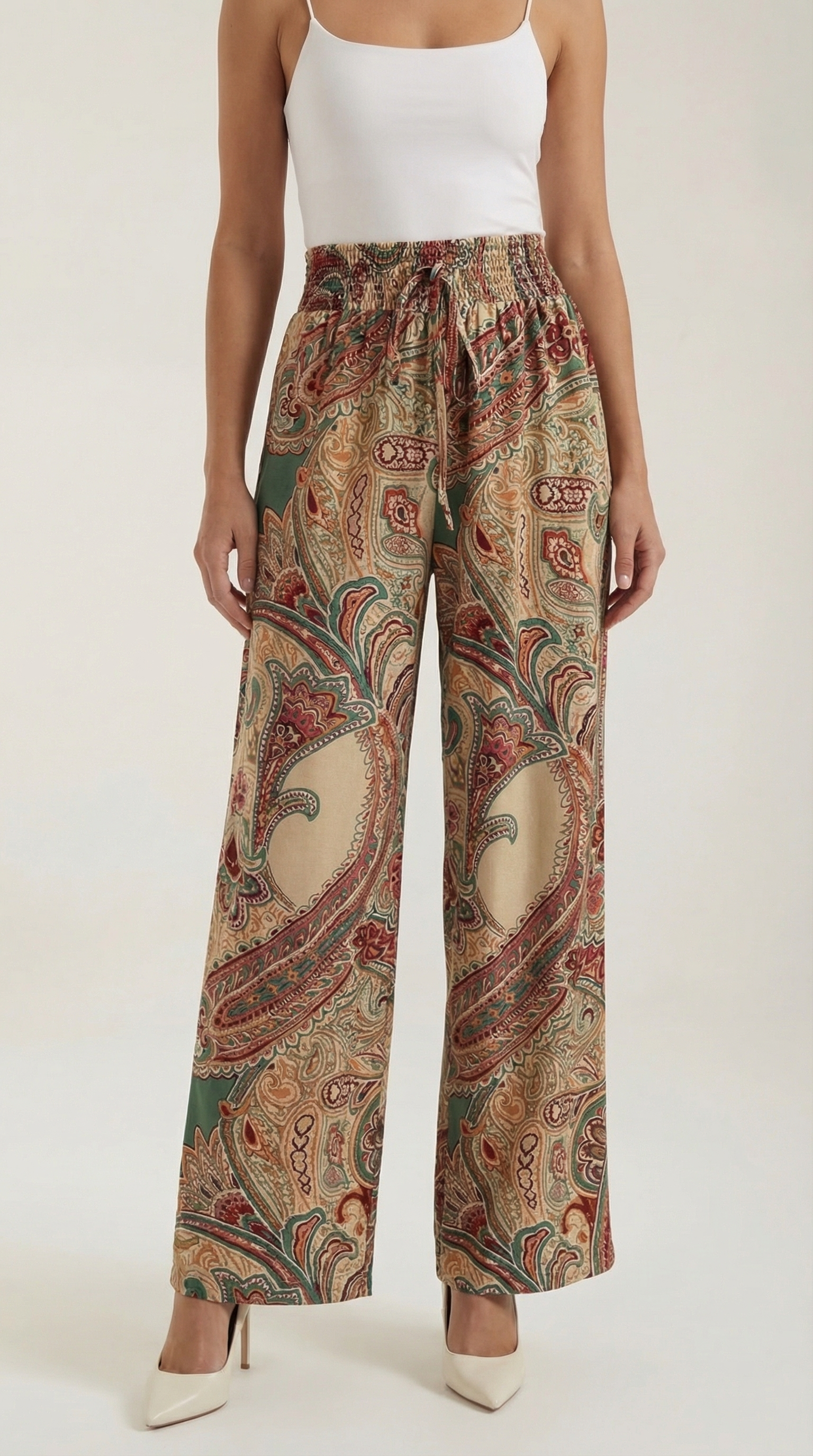 Pantaloni Donna Paisley a Gamba Ampia Bohémien Fluidi