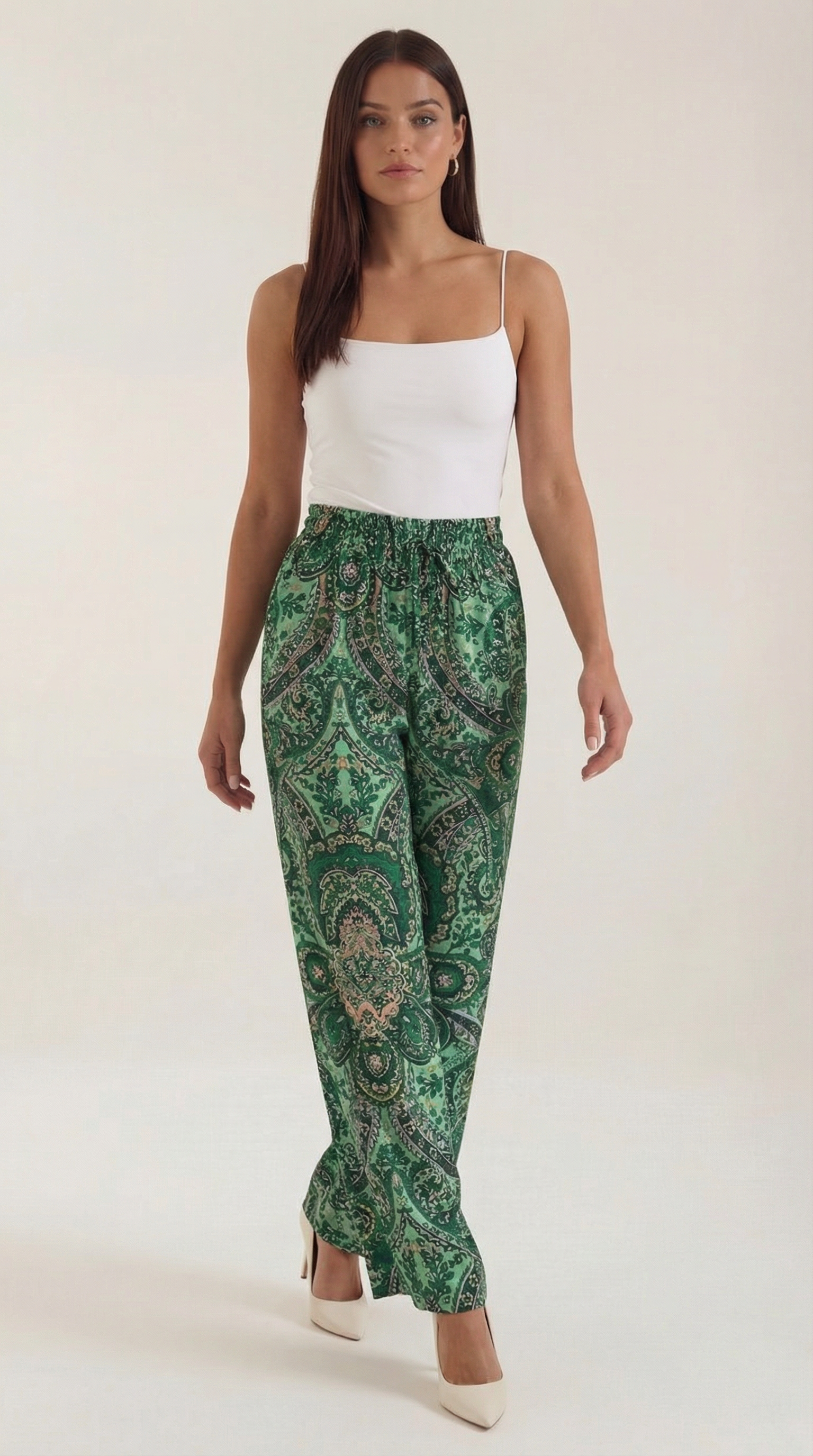 Pantaloni Donna Paisley a Gamba Ampia Bohémien Fluidi