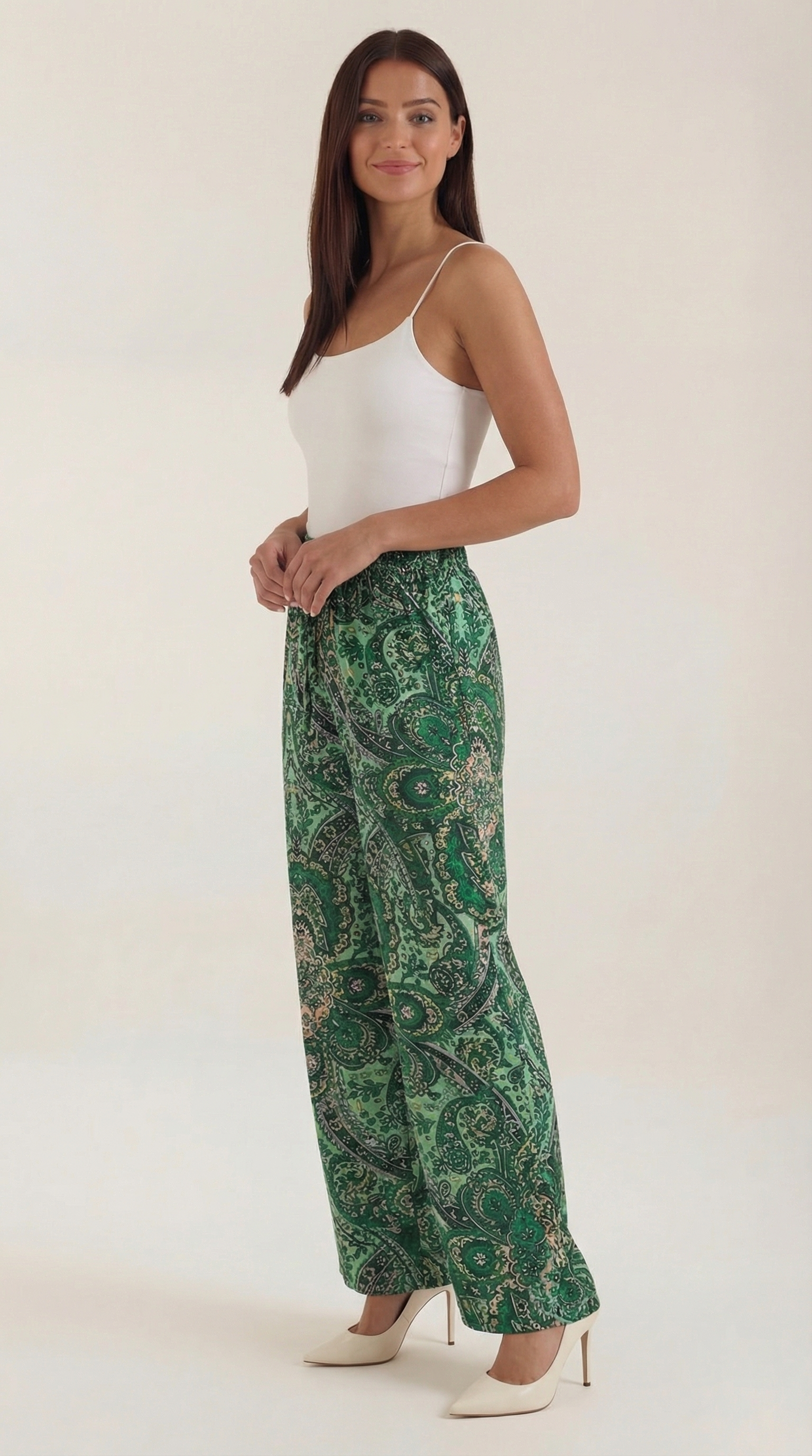Pantaloni Donna Paisley a Gamba Ampia Bohémien Fluidi