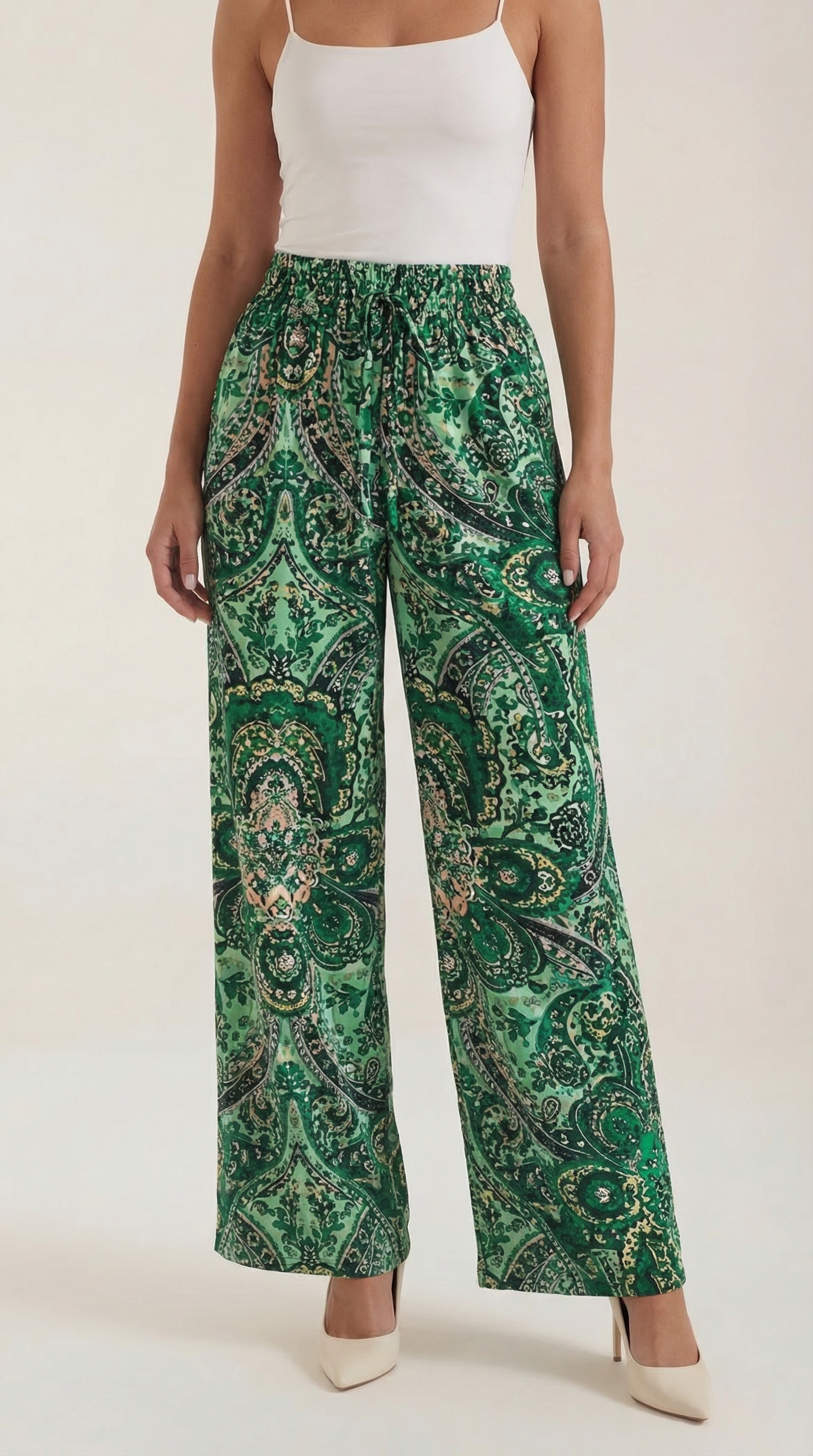 Pantaloni Donna Paisley a Gamba Ampia Bohémien Fluidi