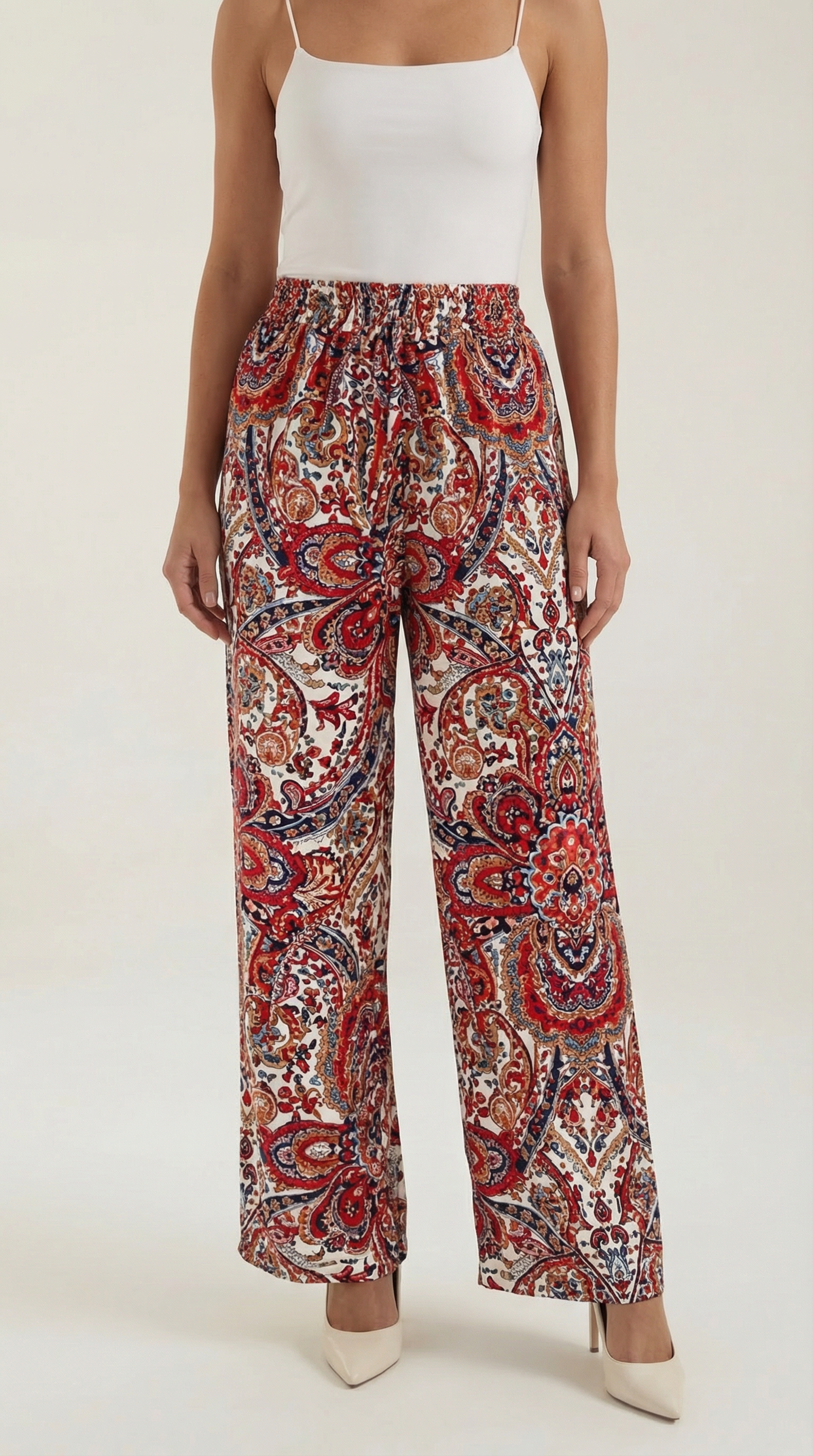 Pantaloni Donna Paisley a Gamba Ampia Bohémien Fluidi