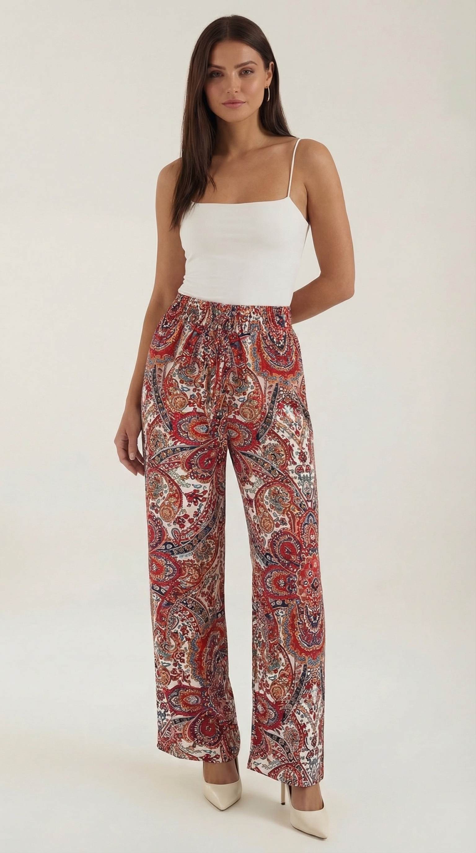 Pantaloni Donna Paisley a Gamba Ampia Bohémien Fluidi