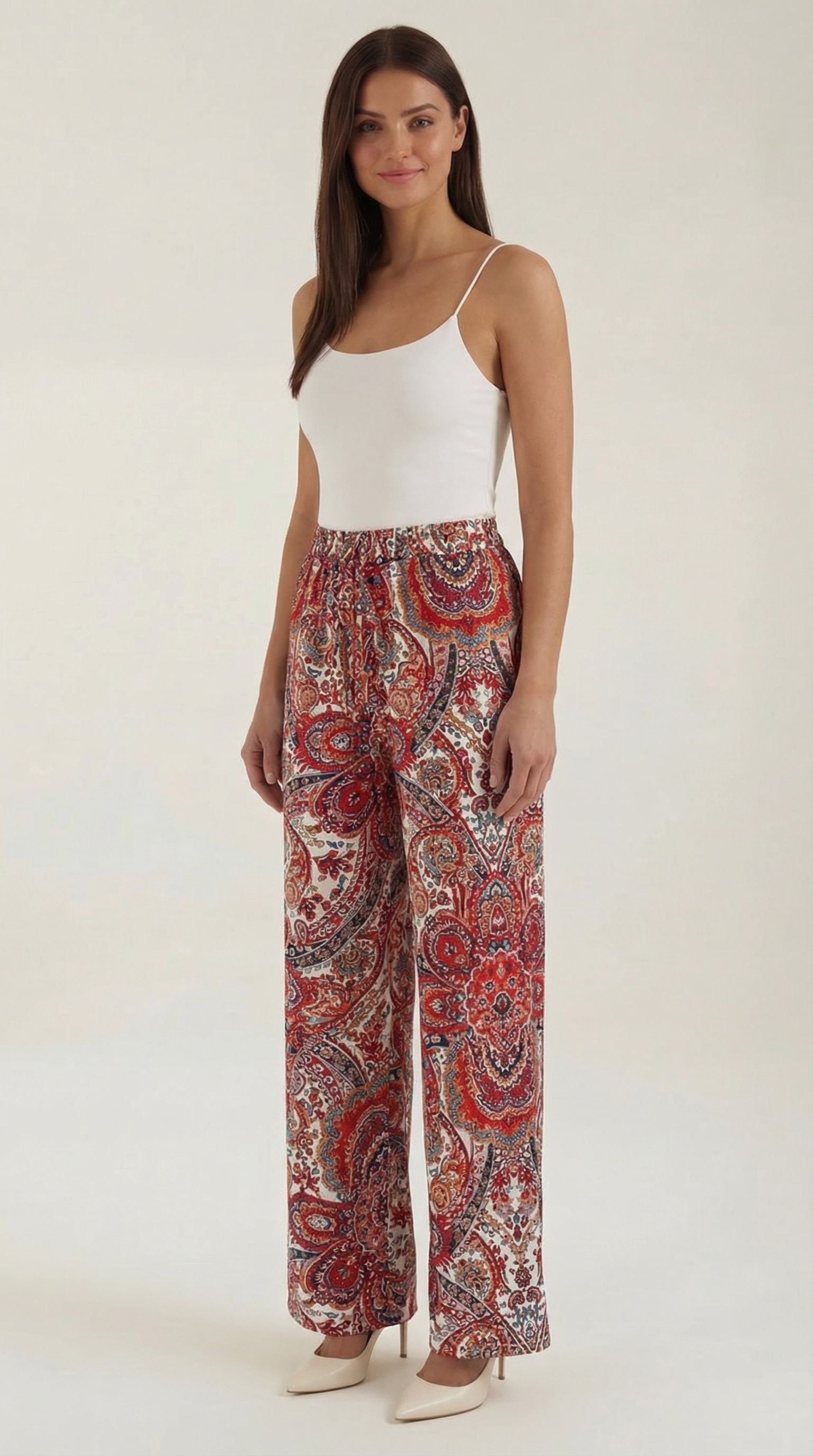 Pantaloni Donna Paisley a Gamba Ampia Bohémien Fluidi