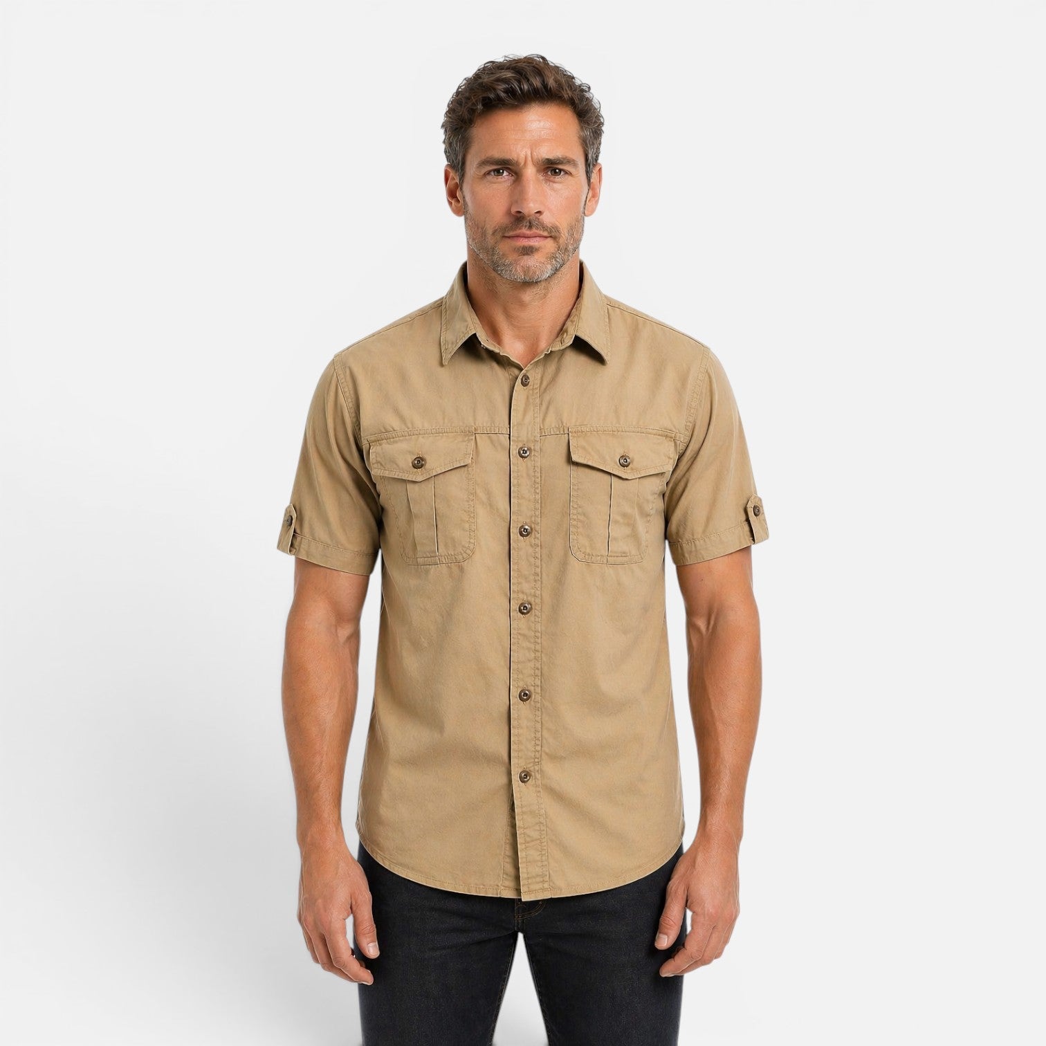 Camicia Safari Uomo Manica Corta Cotone Leggera con Tasche