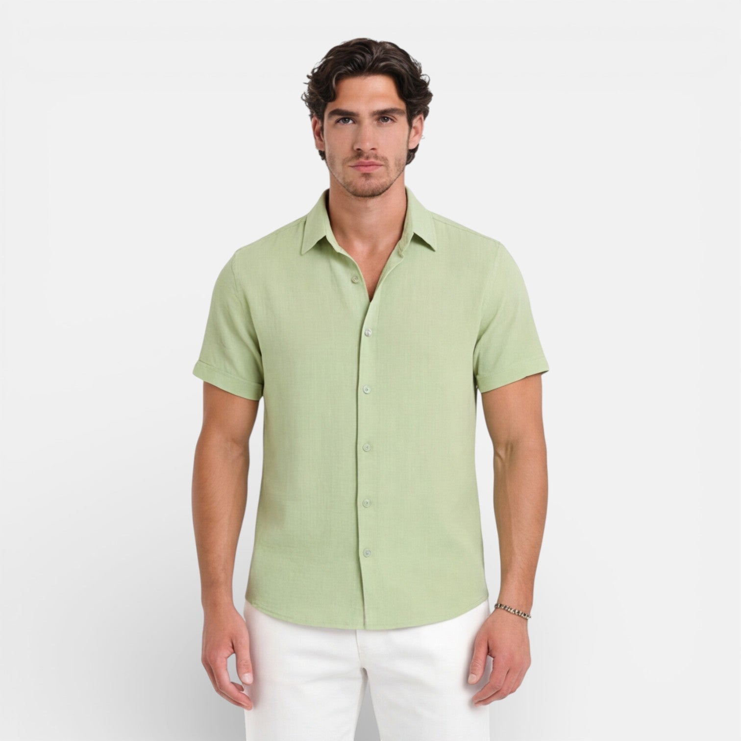 Camicia Lino Uomo Manica Corta Misto Cotone Traspirante Estiva