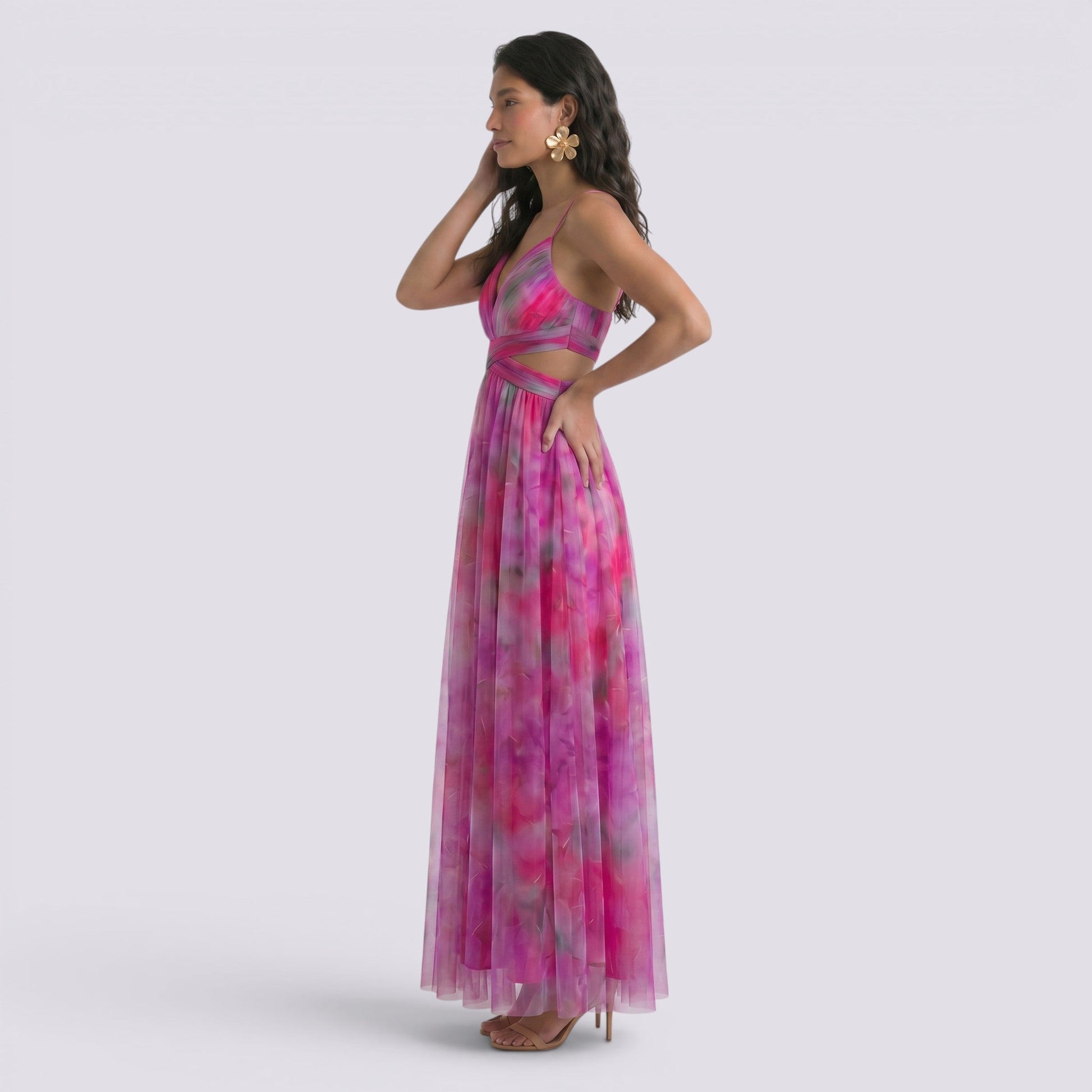 Abito Lungo Donna Stampato Halter Elegante da Cerimonia