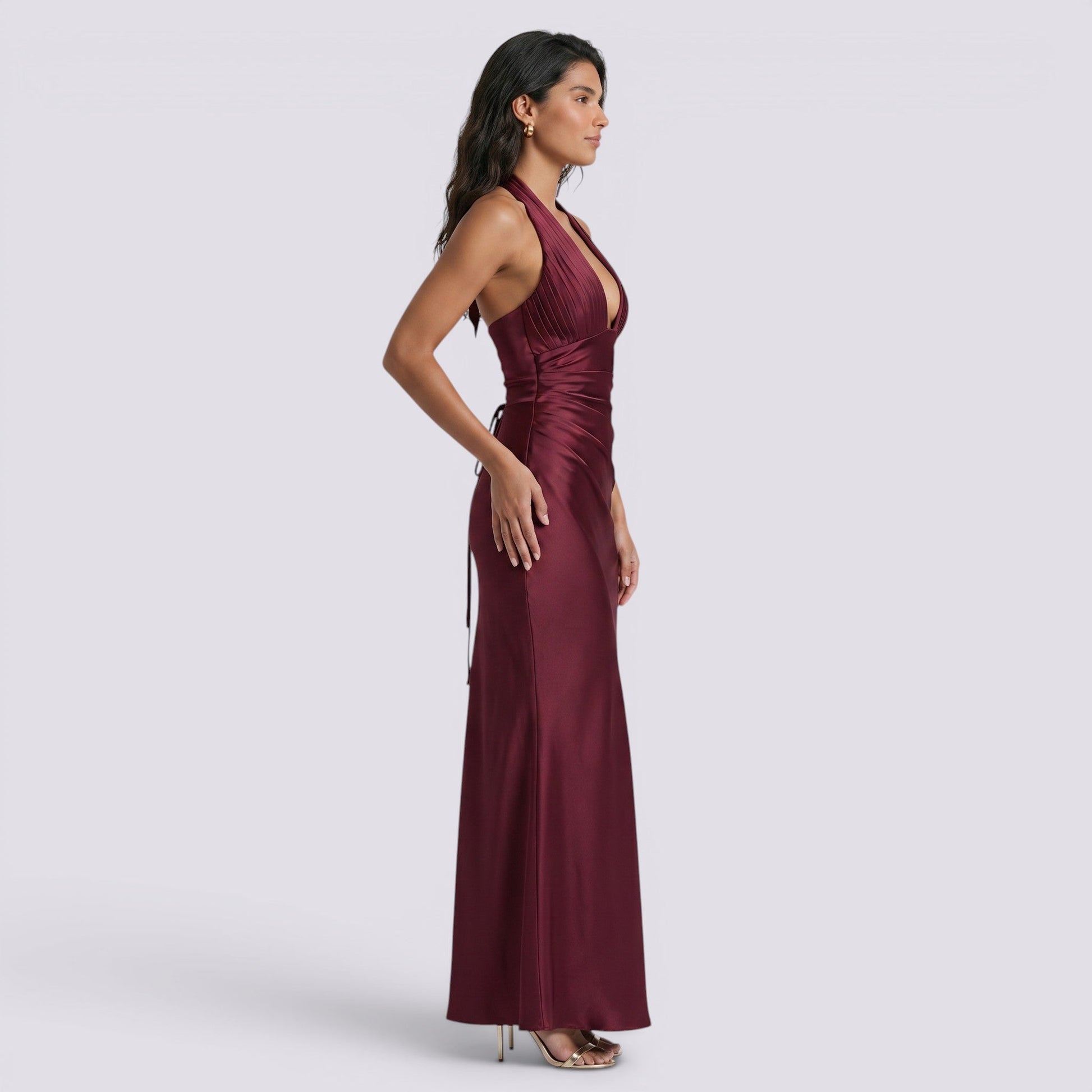 Abito Lungo Donna Halter Fluido Elegante da Cerimonia