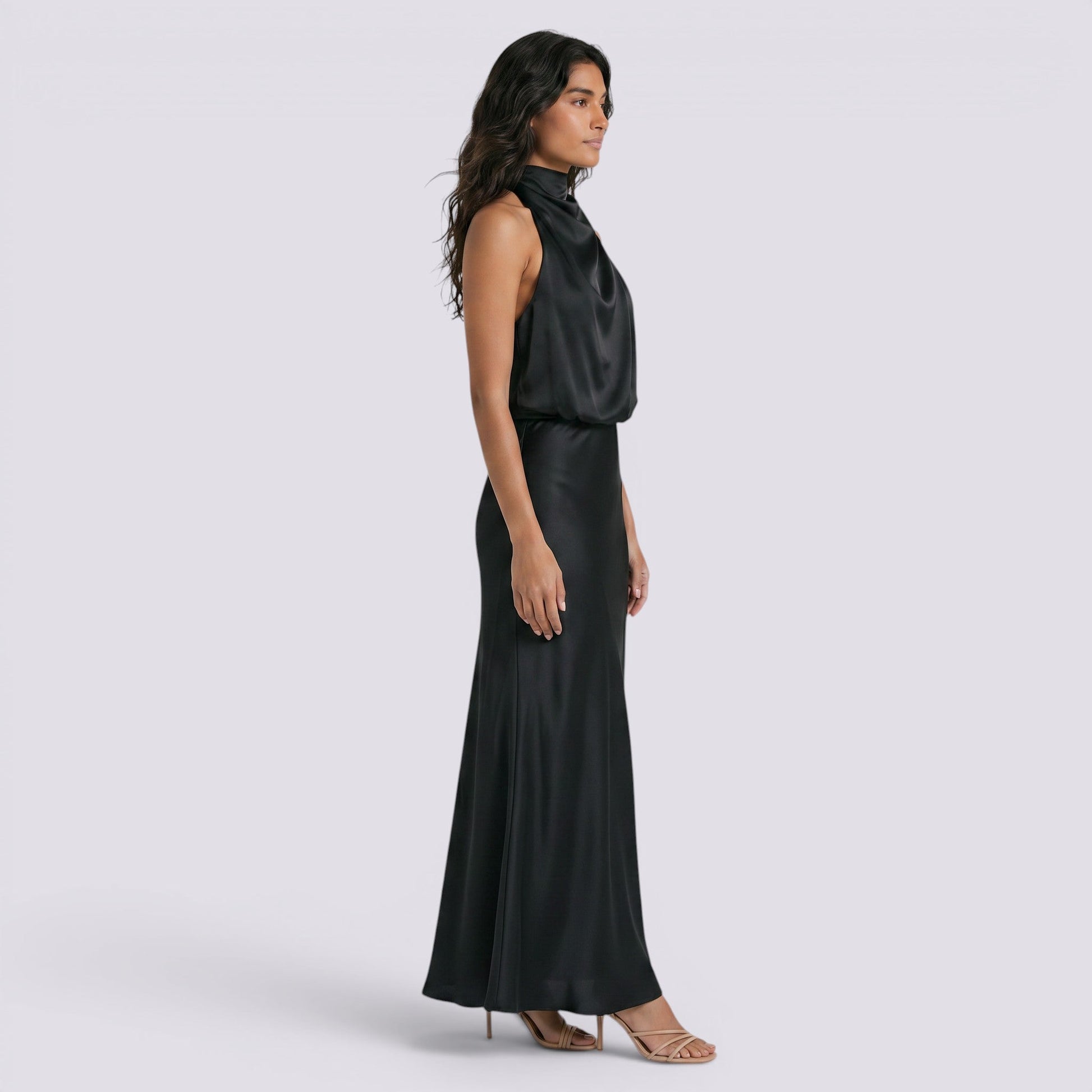 Abito Lungo Donna in Raso da Sera Elegante Fluido