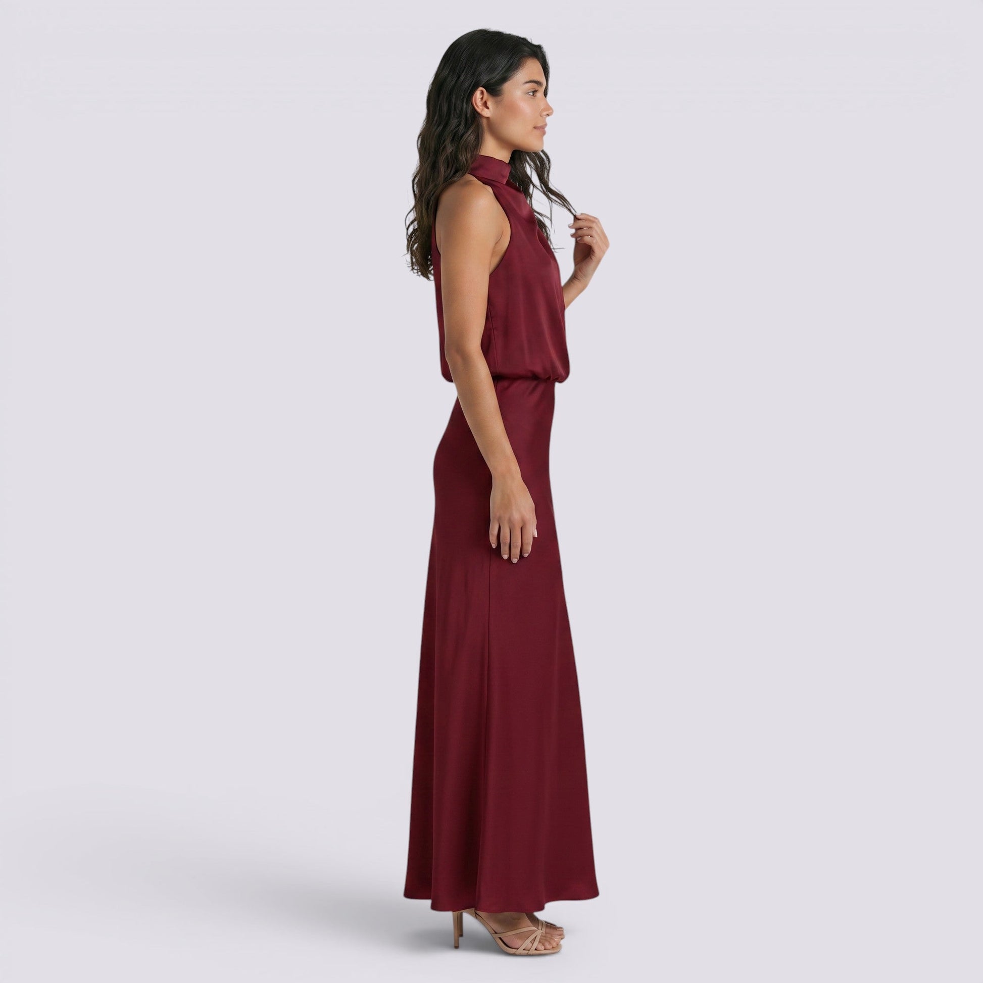 Abito Lungo Donna in Raso da Sera Elegante Fluido