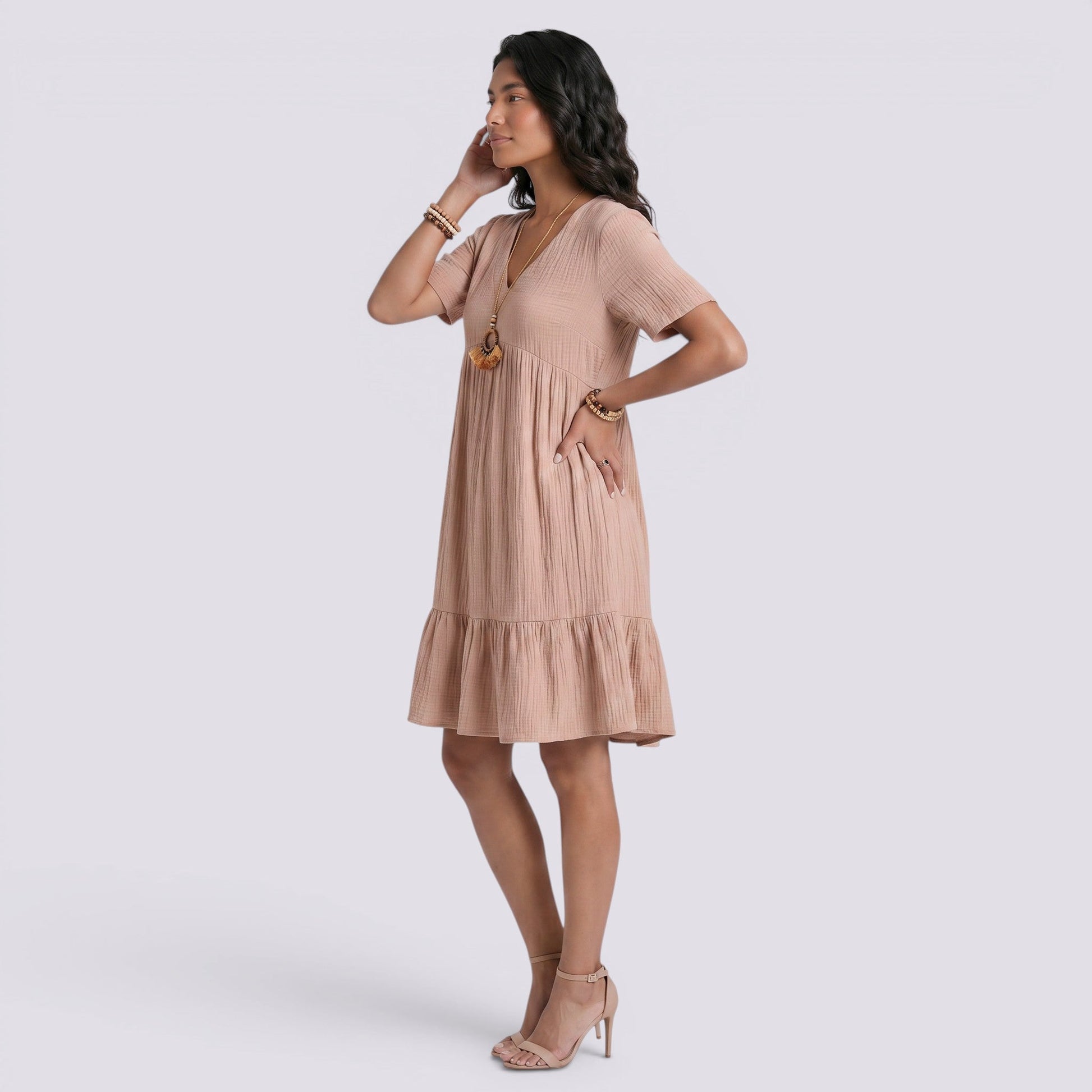 Abito Corto Donna Estivo Scollo a V Boho Fluido