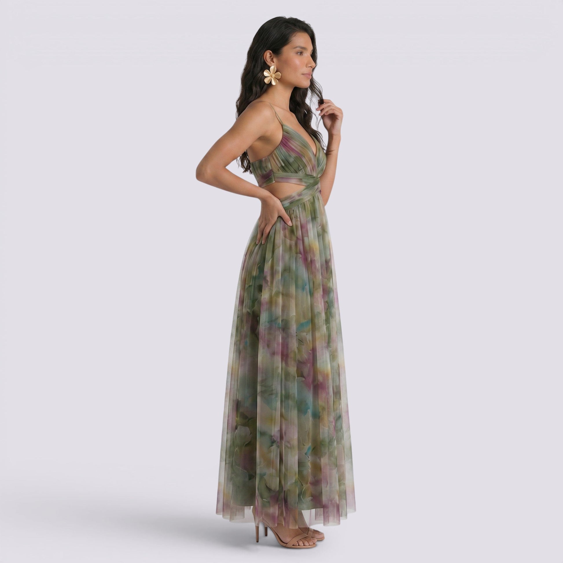 Abito Lungo Donna Stampato Halter Elegante da Cerimonia