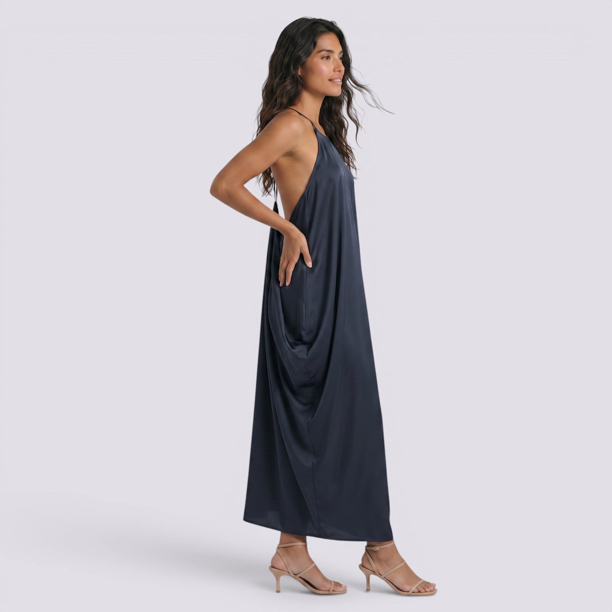 Abito Lungo Donna Halter in Raso Linea A Elegante