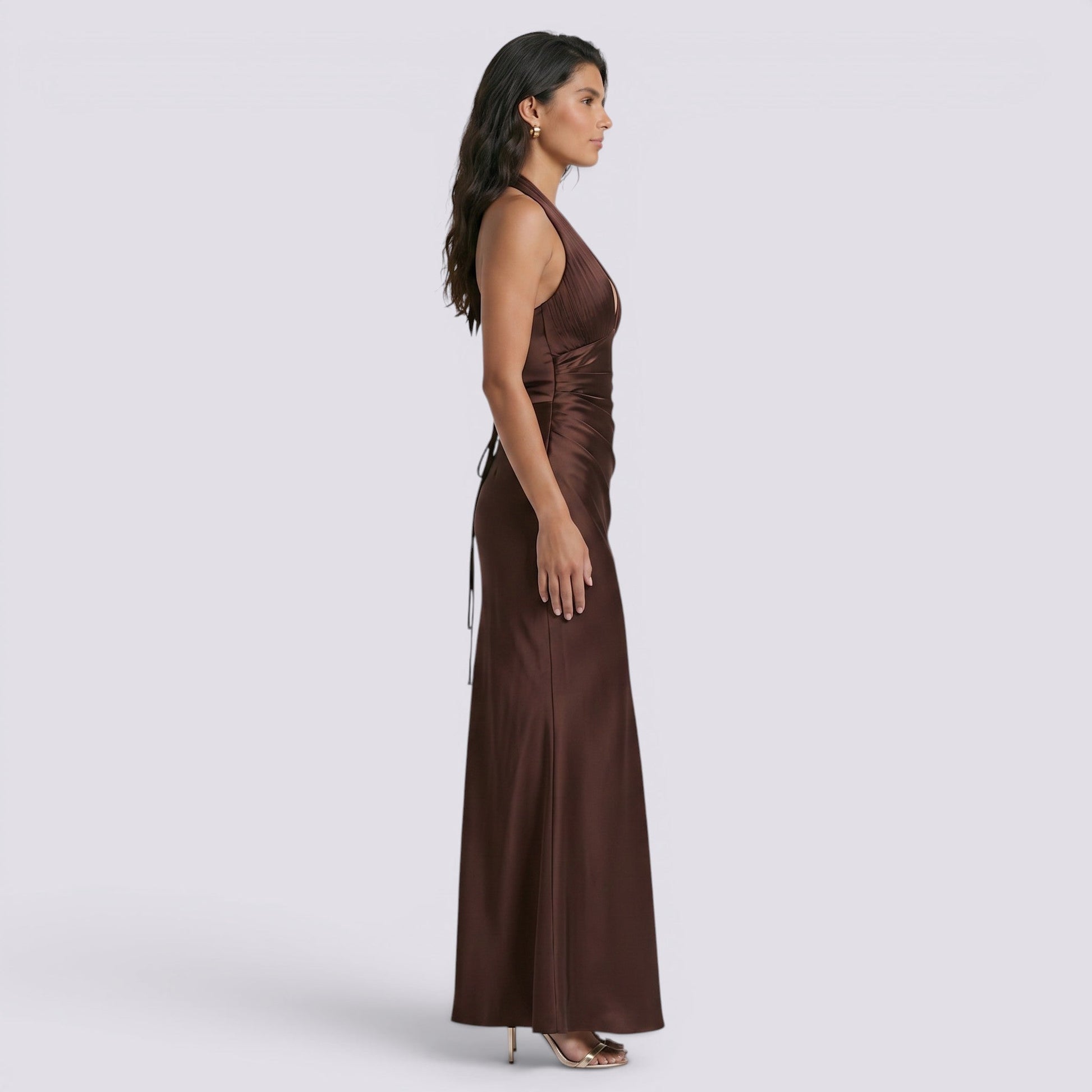Abito Lungo Donna Halter Fluido Elegante da Cerimonia
