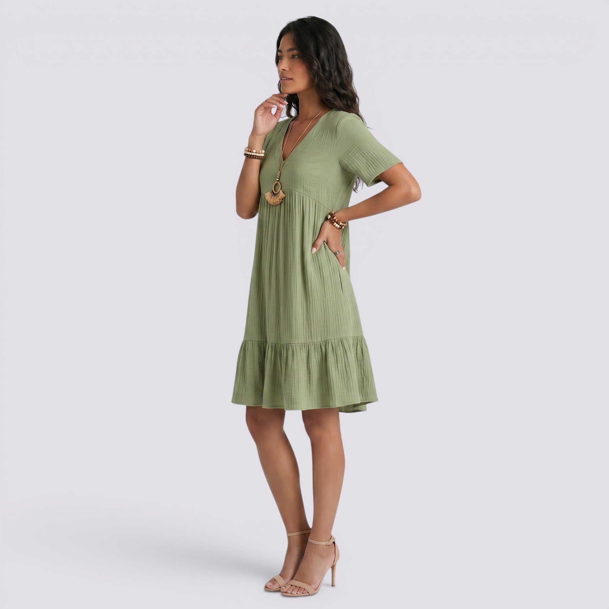 Abito Corto Donna Estivo Scollo a V Boho Fluido