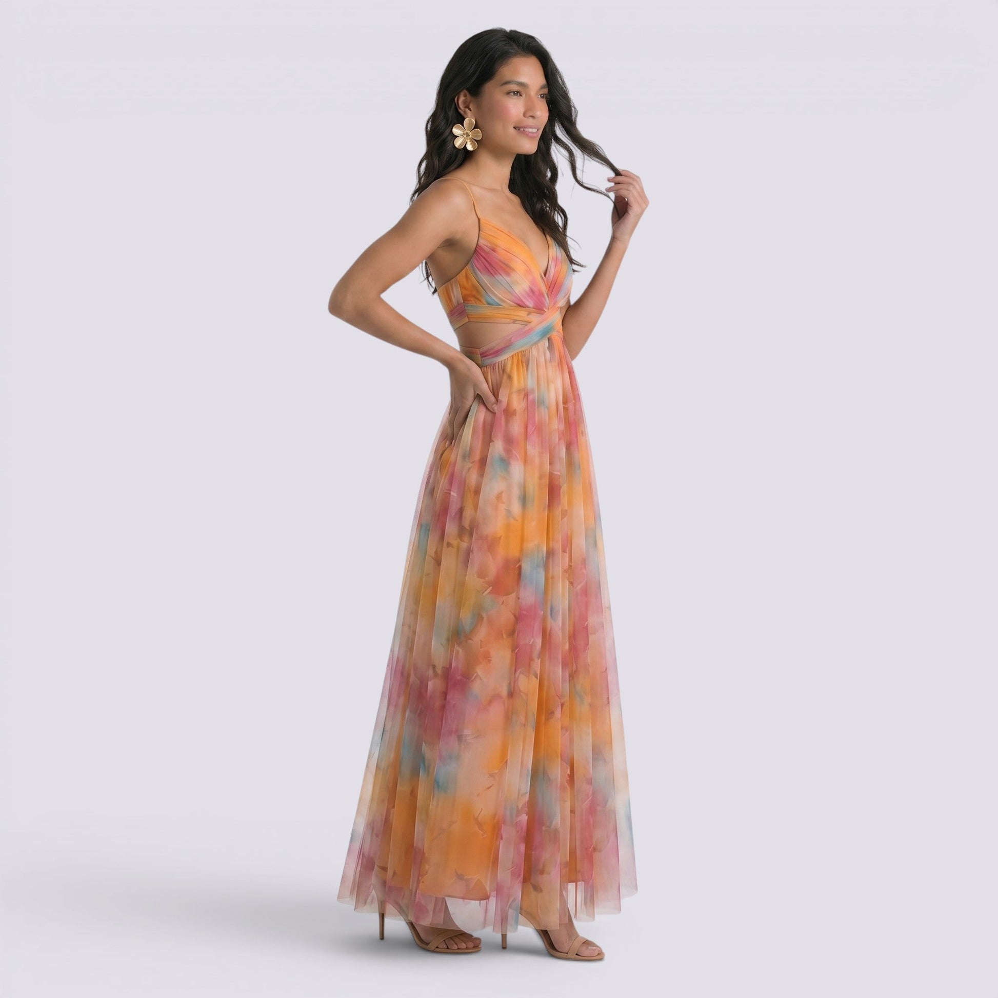 Abito Lungo Donna Stampato Halter Elegante da Cerimonia