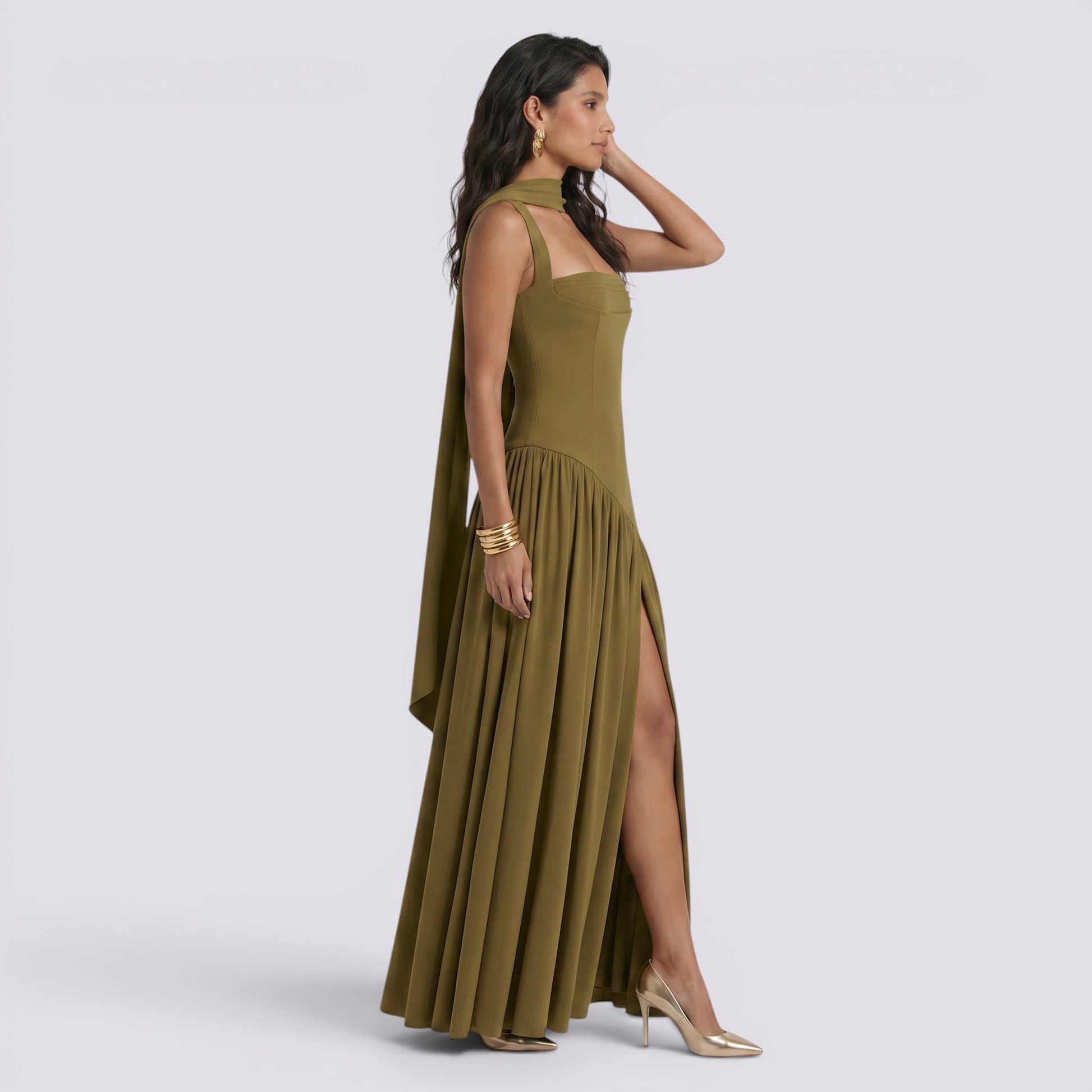 Abito Lungo Donna da Cerimonia Aderente Smanicato Elegante