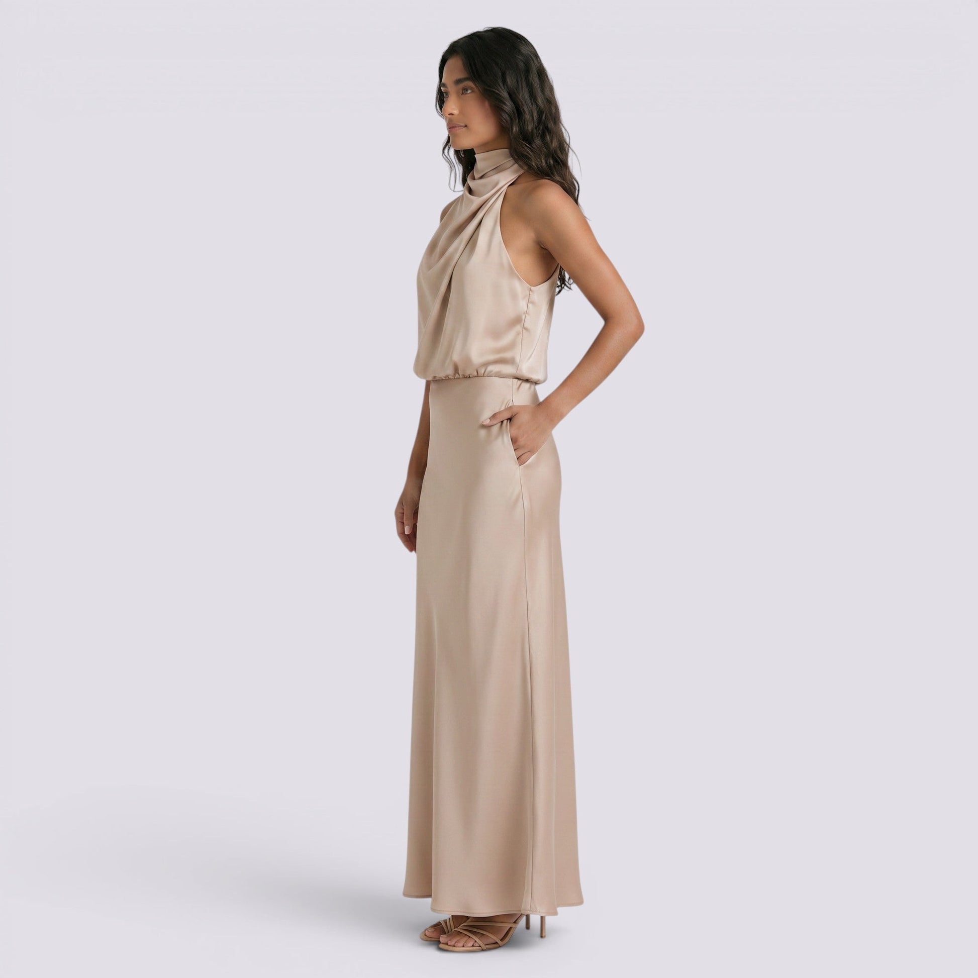 Abito Lungo Donna in Raso da Sera Elegante Fluido