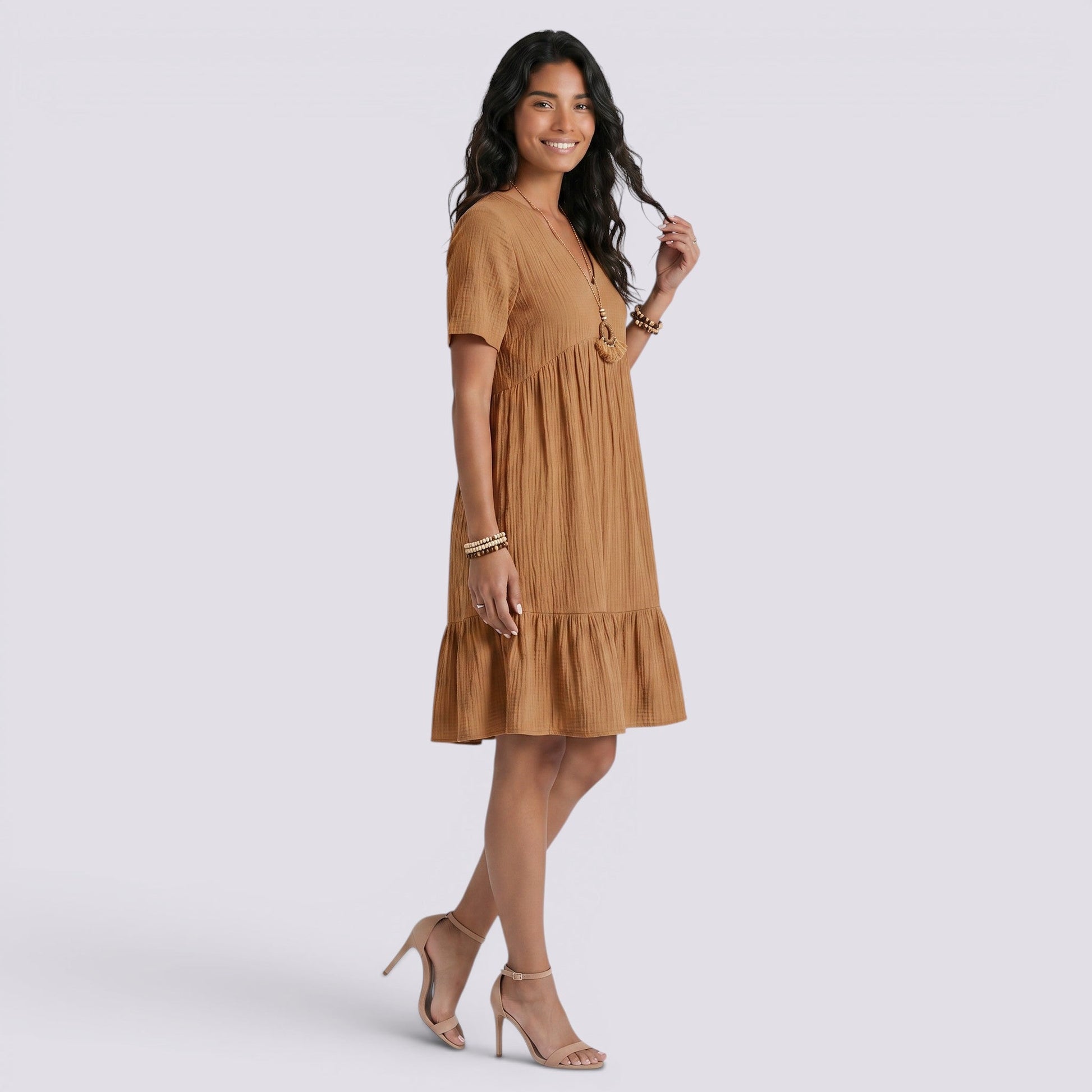 Abito Corto Donna Estivo Scollo a V Boho Fluido