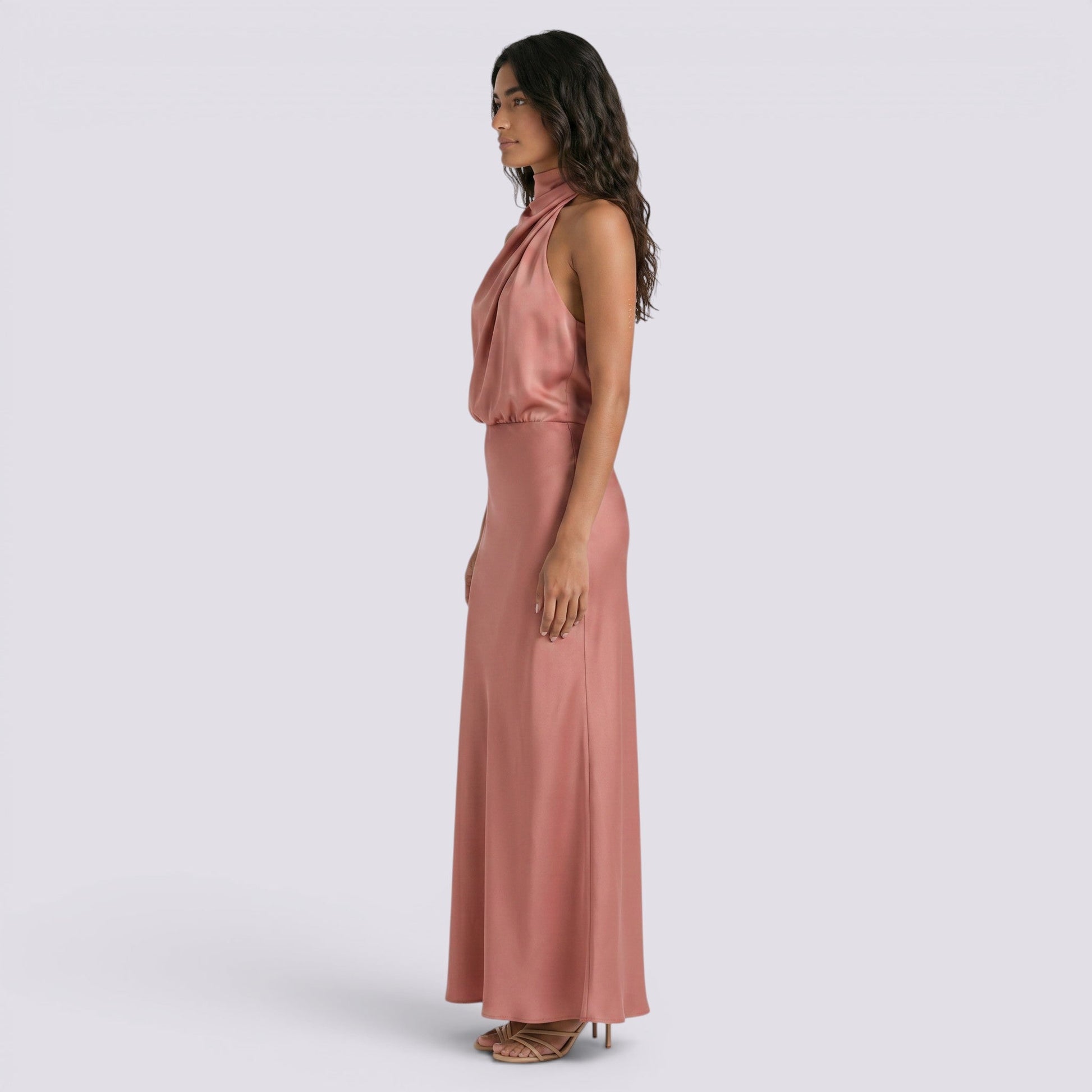 Abito Lungo Donna in Raso da Sera Elegante Fluido