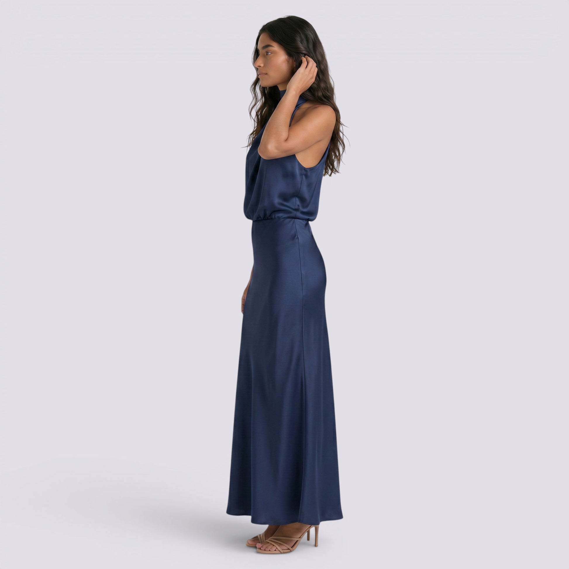Abito Lungo Donna in Raso da Sera Elegante Fluido