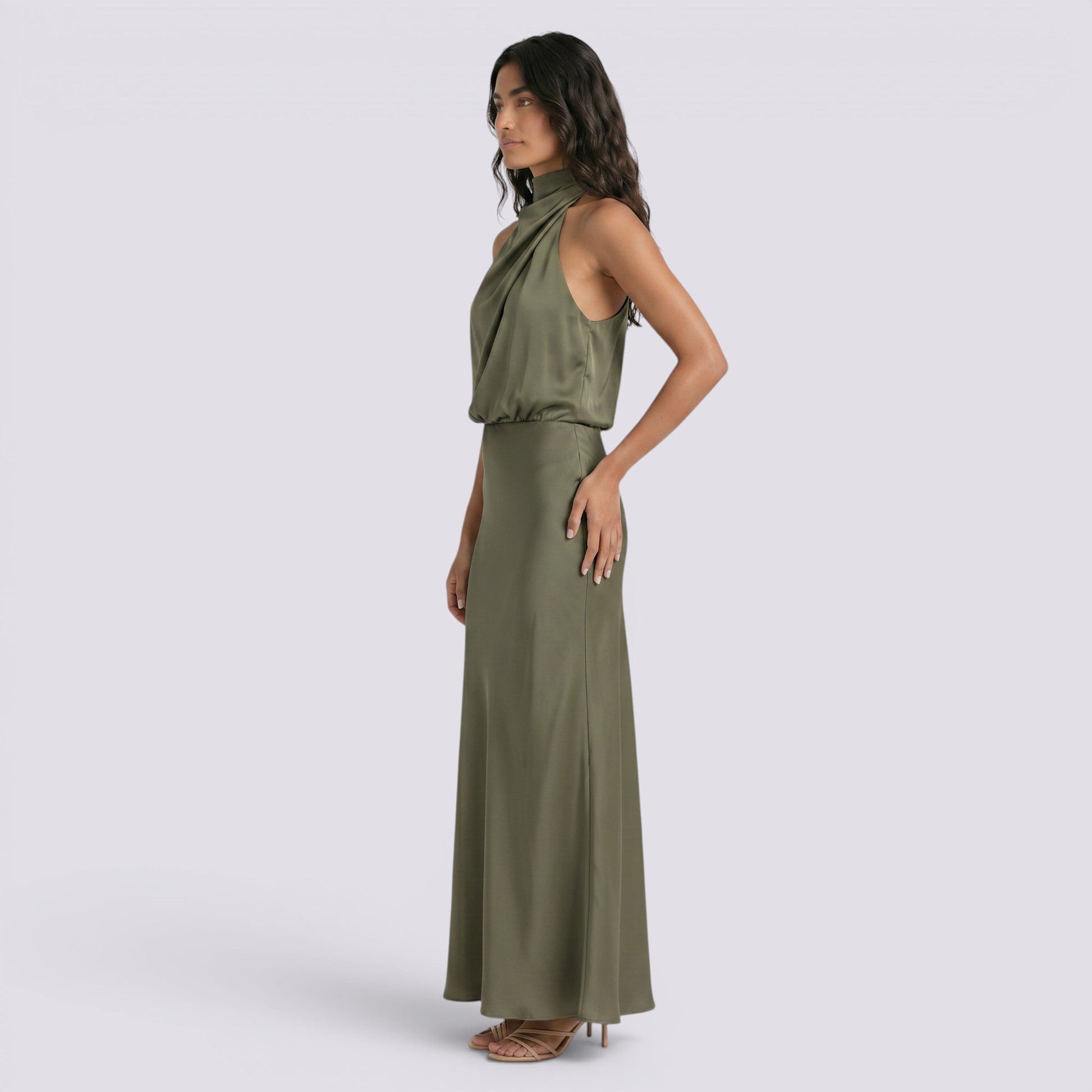 Abito Lungo Donna in Raso da Sera Elegante Fluido
