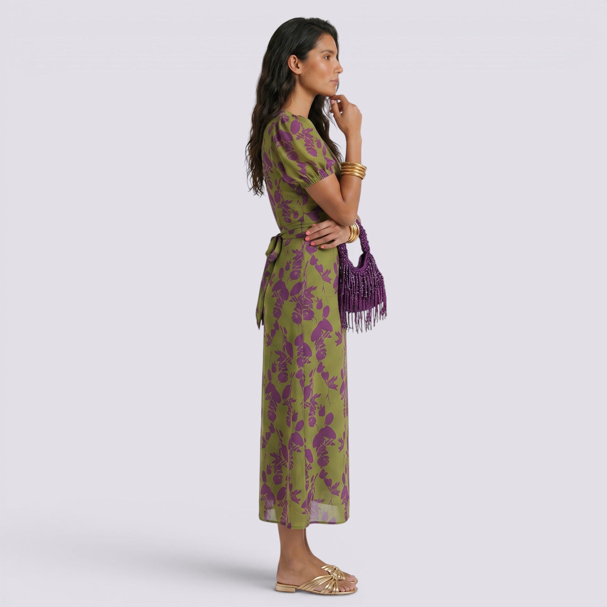 Abito Lungo Donna Floreale Scollo a V Estivo Elegante