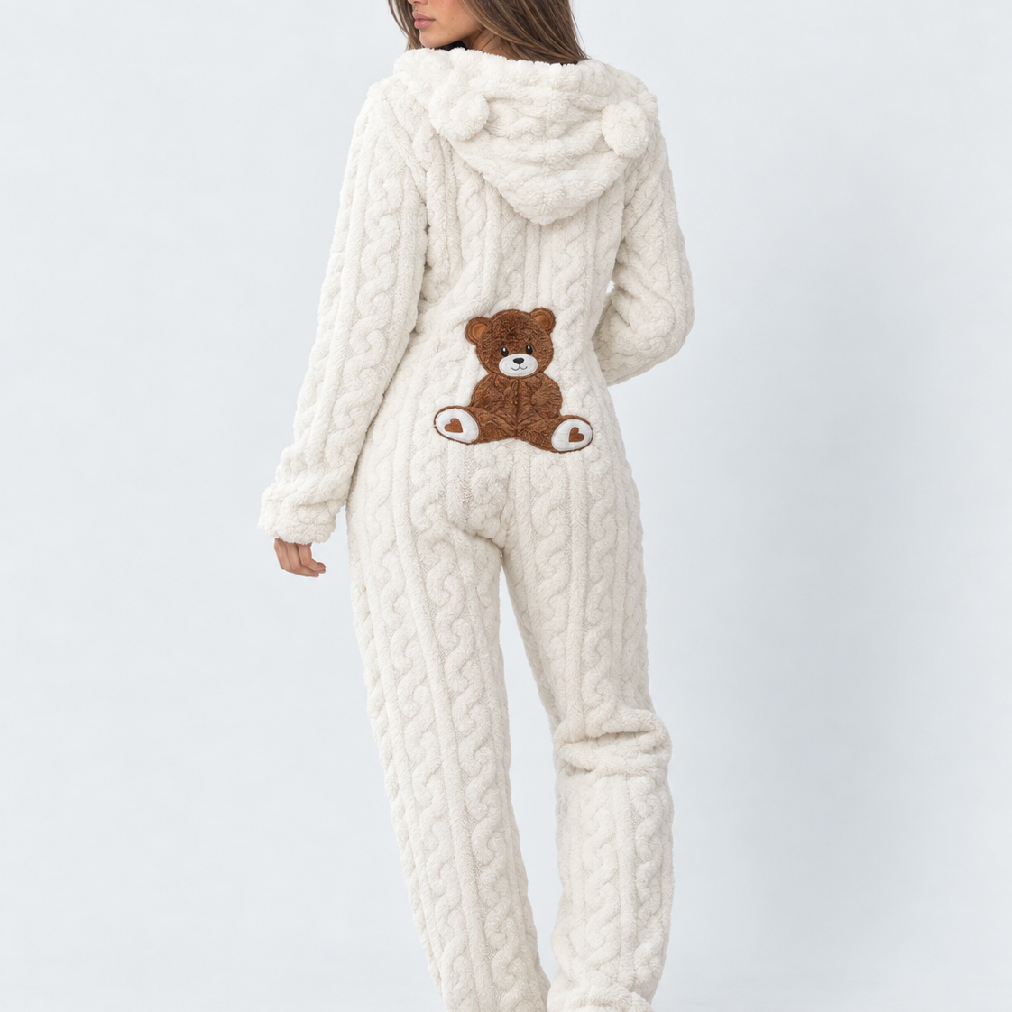 Pigiama Donna Tuta Intera in Peluche Teddy con Cappuccio Orsetto