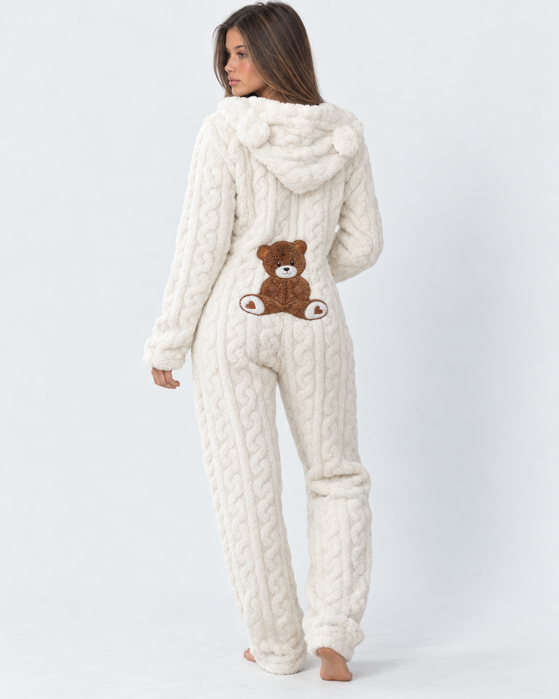 Pigiama Donna Tuta Intera in Peluche Teddy con Cappuccio Orsetto