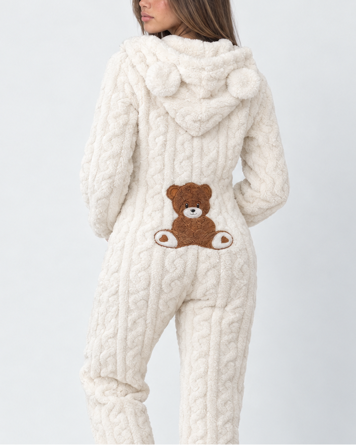 Pigiama Donna Tuta Intera in Peluche Teddy con Cappuccio Orsetto