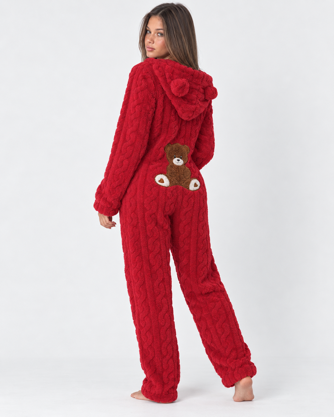 Pigiama Donna Tuta Intera in Peluche Teddy con Cappuccio Orsetto