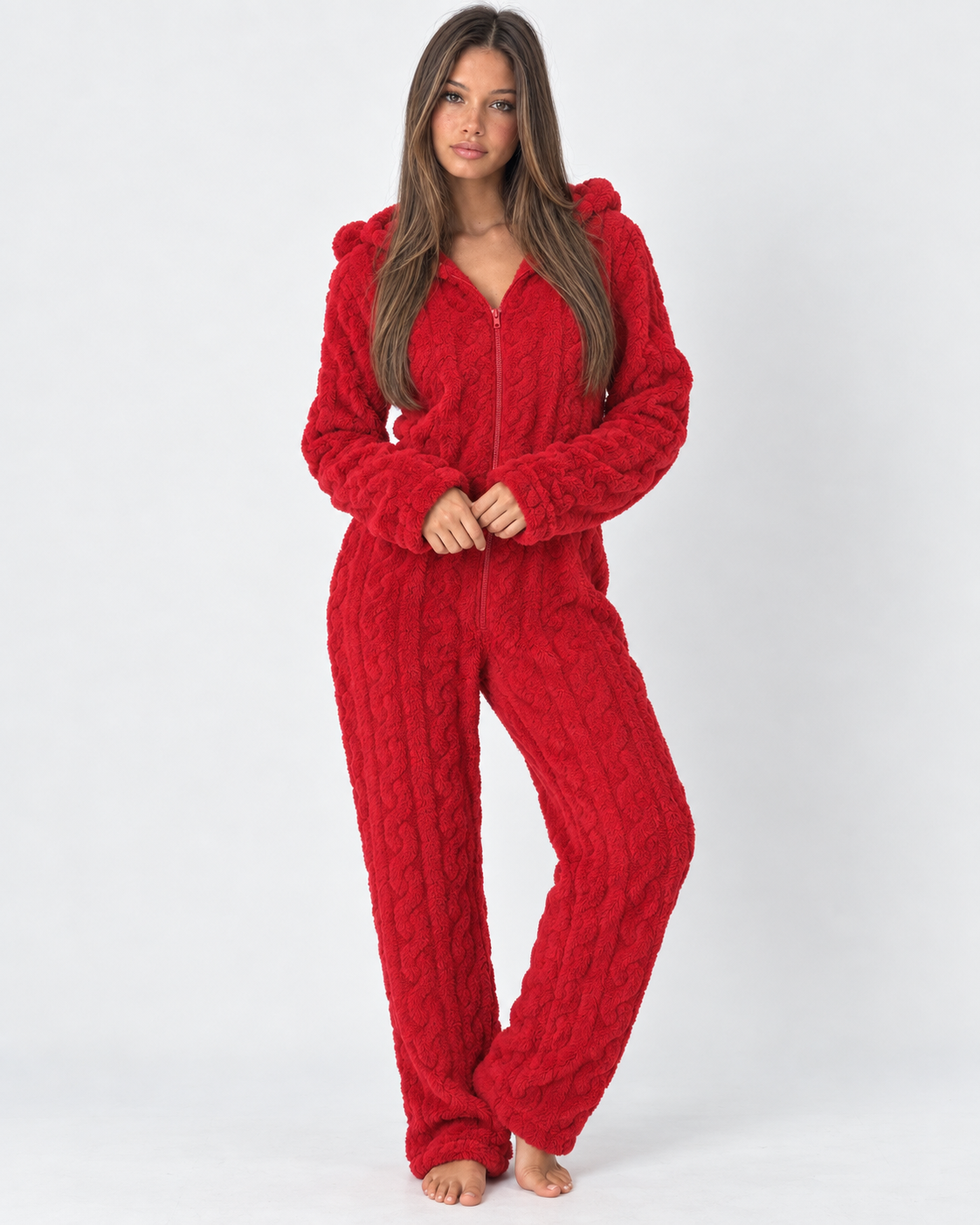 Pigiama Donna Tuta Intera in Peluche Teddy con Cappuccio Orsetto