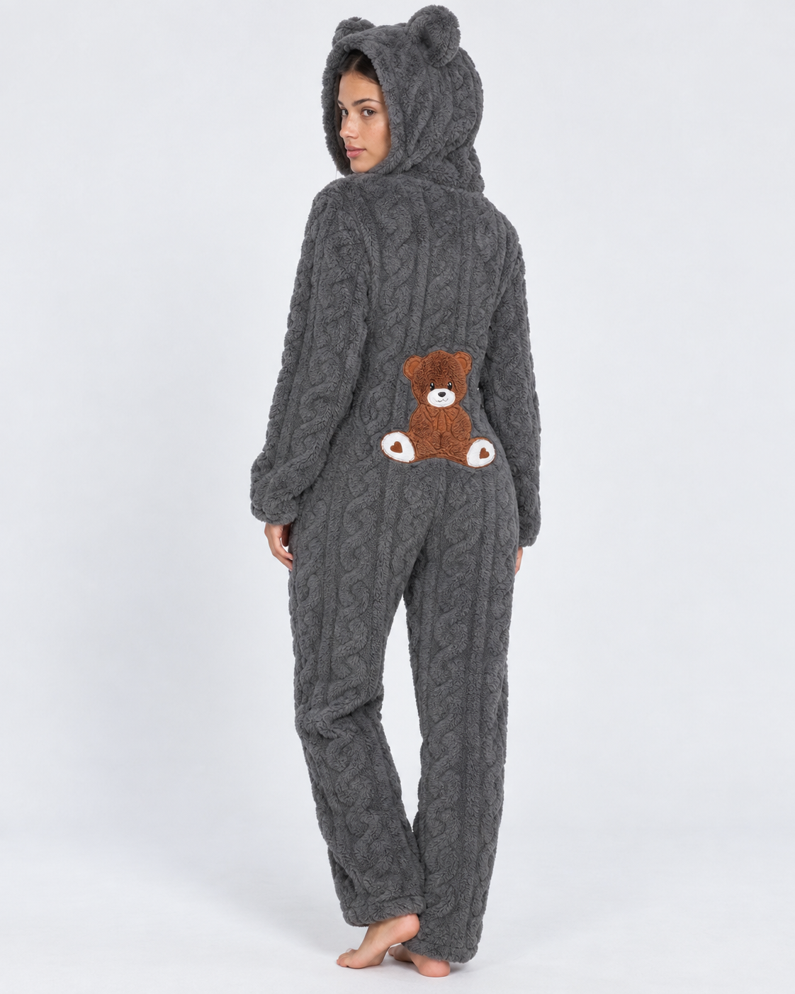Pigiama Donna Tuta Intera in Peluche Teddy con Cappuccio Orsetto