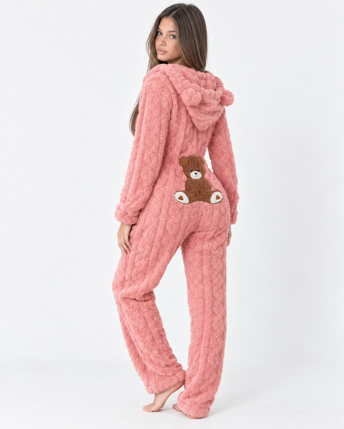 Pigiama Donna Tuta Intera in Peluche Teddy con Cappuccio Orsetto